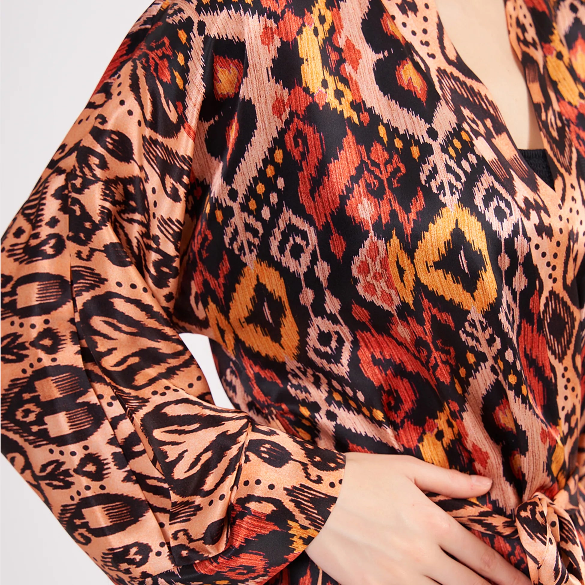 Saf İpek Kısa Kimono Kaftan | Ikat Desen 4 | Nomads Felt