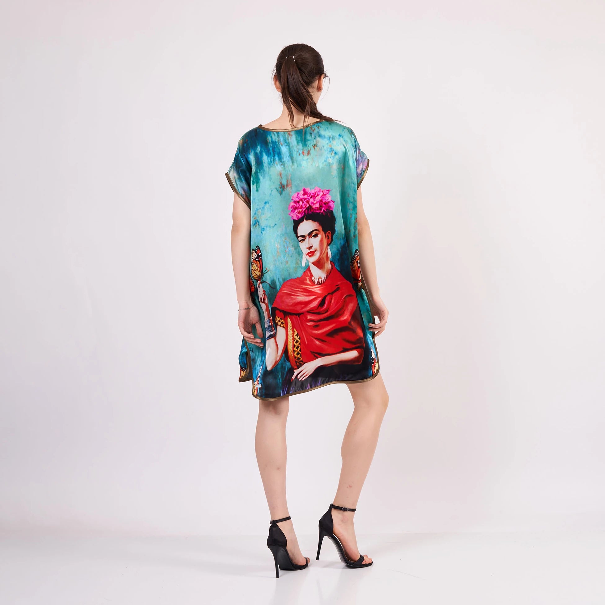Saf İpek Kısa Elbise | Frida Kahlo 3 | Nomads Felt
