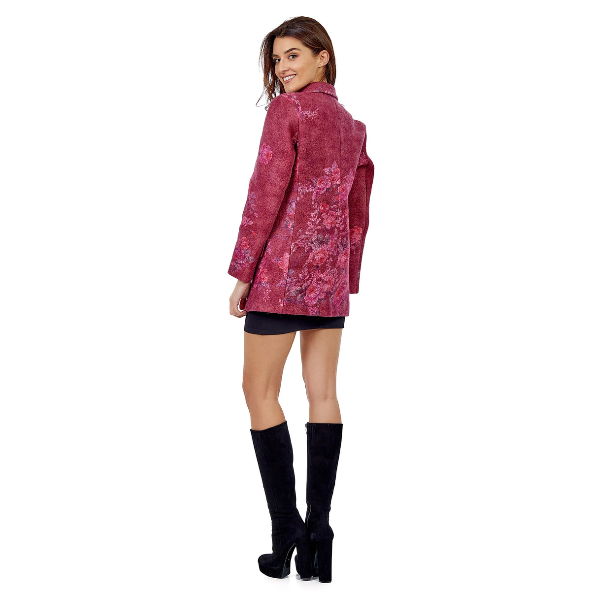 İpek-Yün Haute Couture Ceket | Pembe Çiçek Desen | Nomads Felt