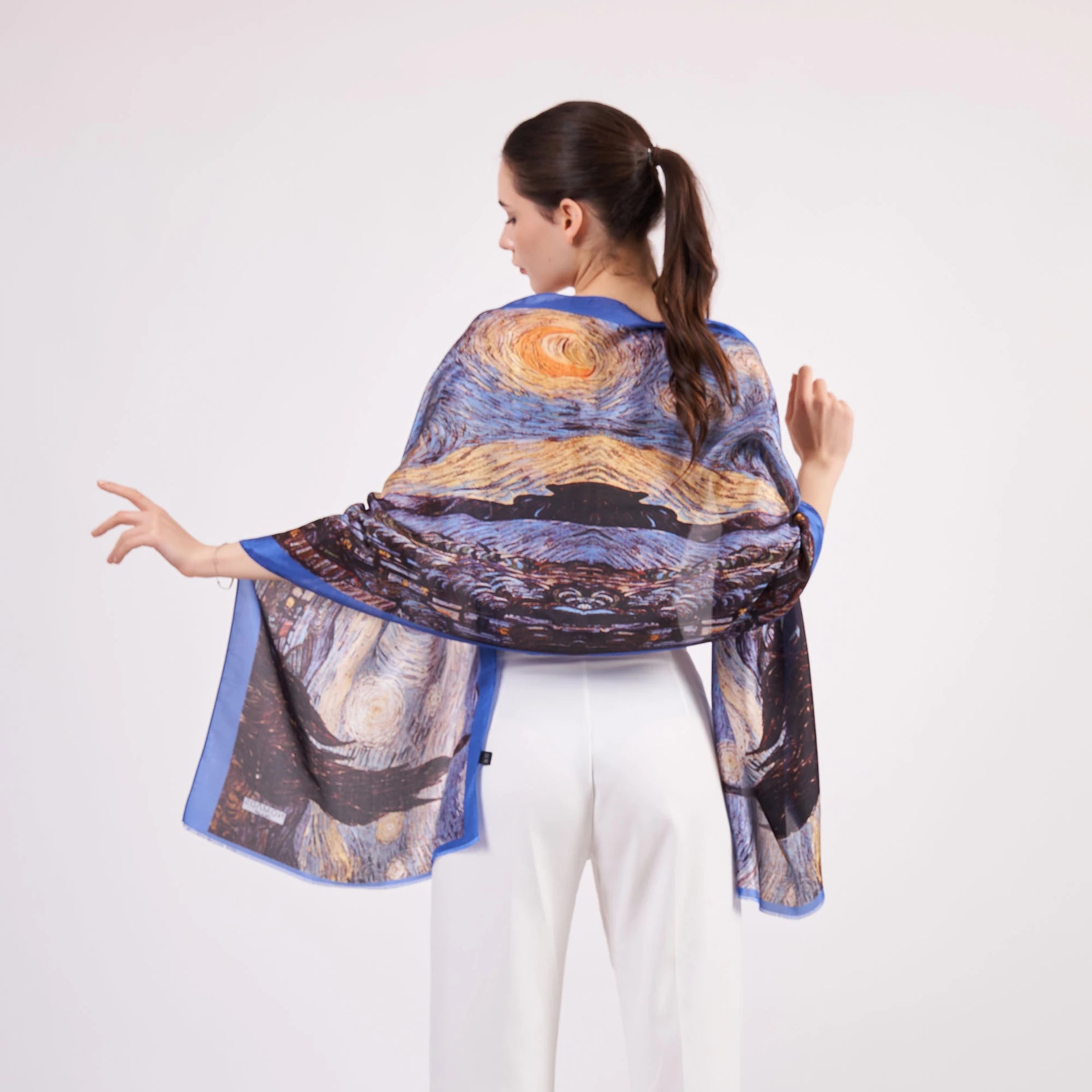 %100 İpek Fular | 55x180 cm | Van Gogh Starry Night | Nomads Felt