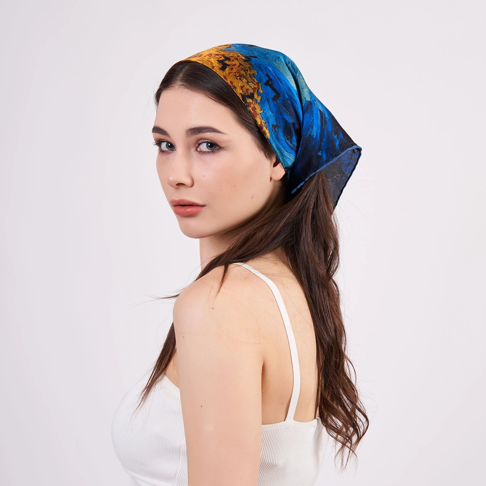 Saf İpek Bandana Fular | Van Gogh Wheatfield with Crows | Nomads Felt