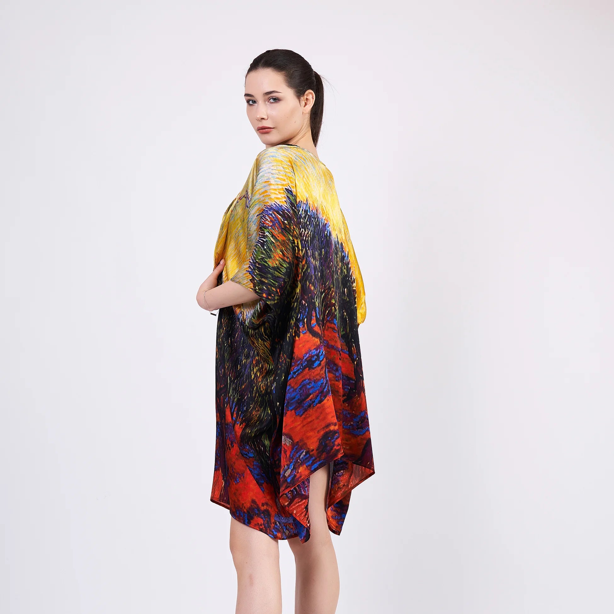 %100 İpek Kısa Kimono Pareo | Van Gogh Zeytin Ağaçları | Nomads Felt