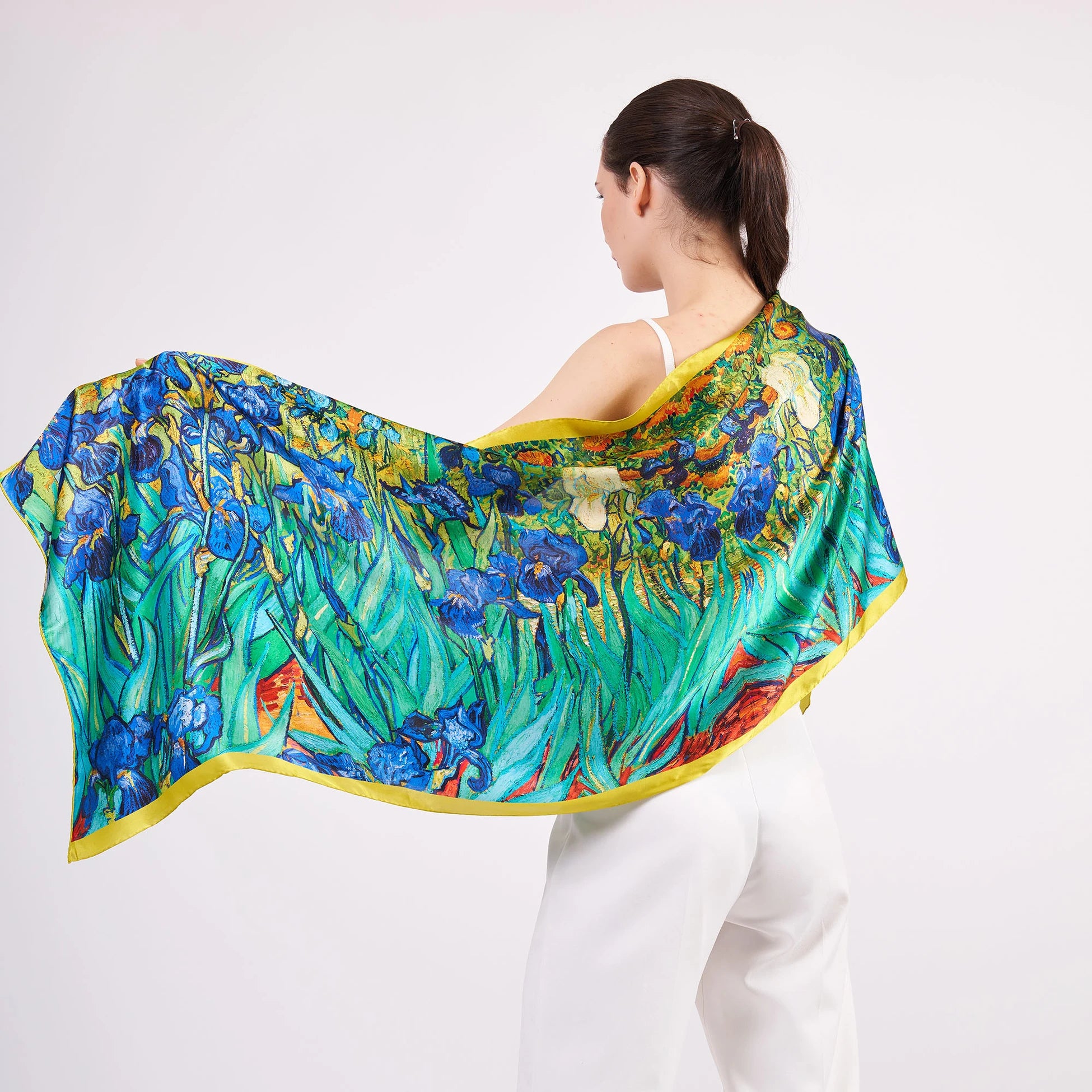 Saf İpek Fular | 55x180 cm | Yeşil Desenli | Nomads Felt