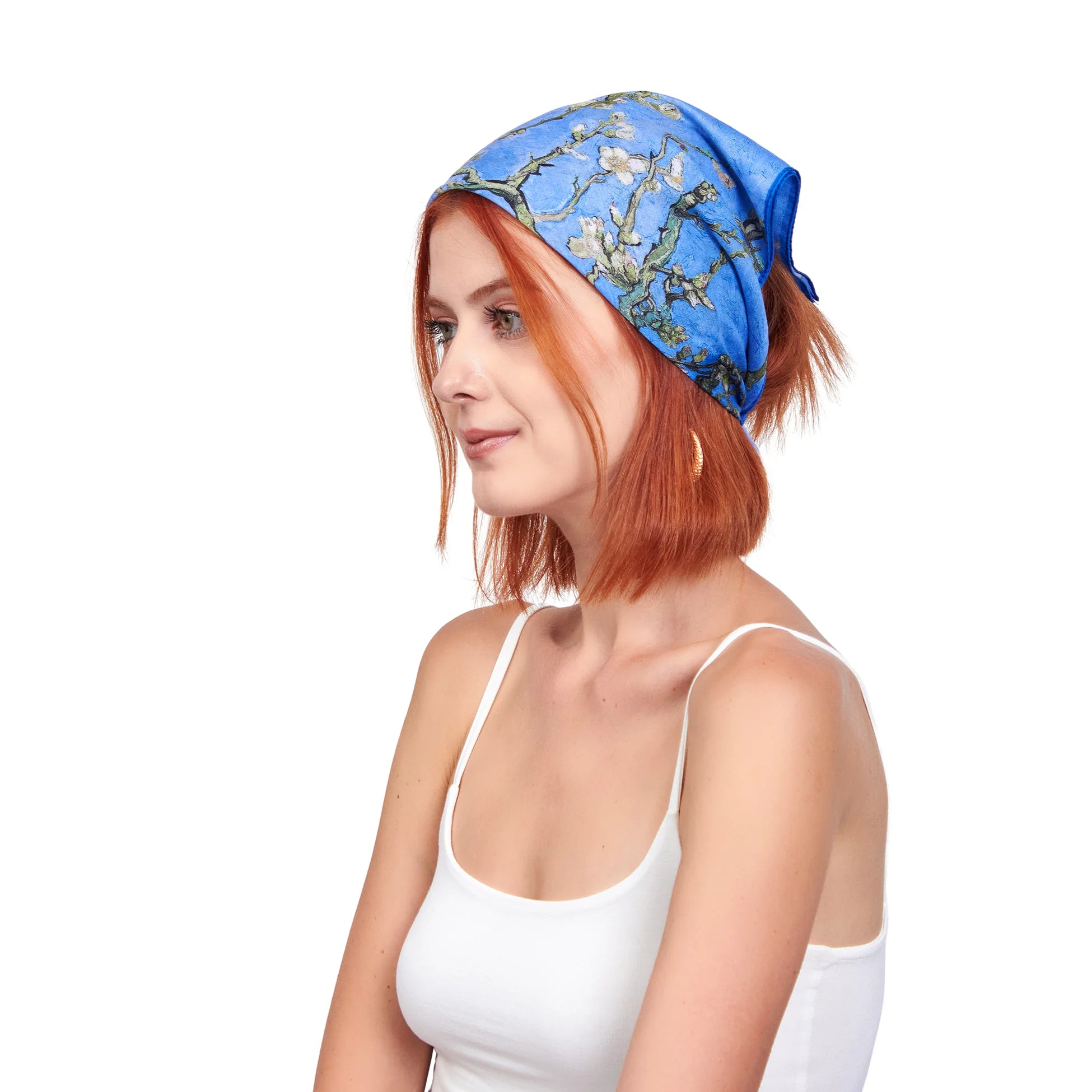 %100 İpek Mavi Fular Bandana | Van Gogh Badem Ağacı | Nomads Felt