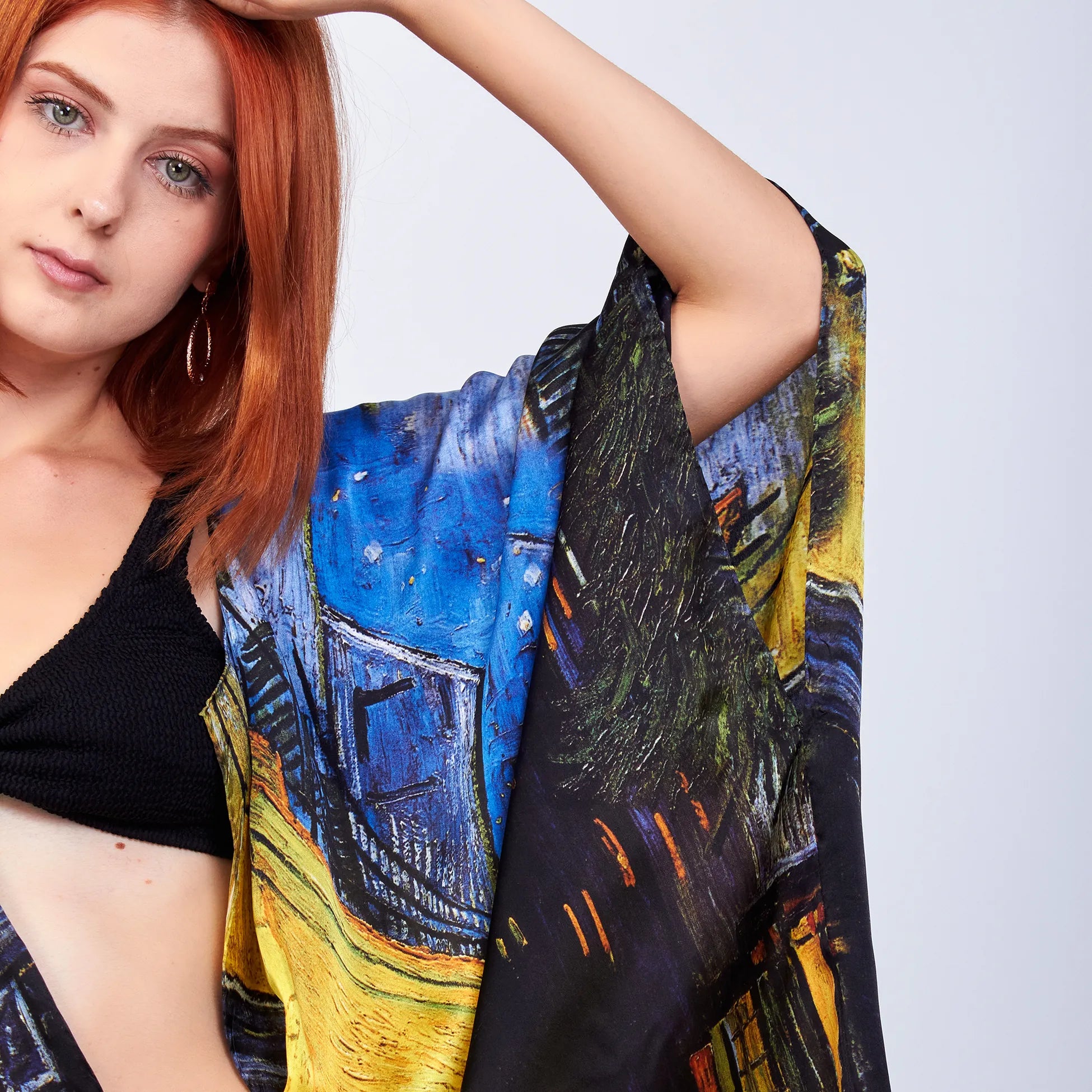 %100 İpek Kısa Kimono Pareo | Van Gogh Cafe Terrace | Nomads Felt