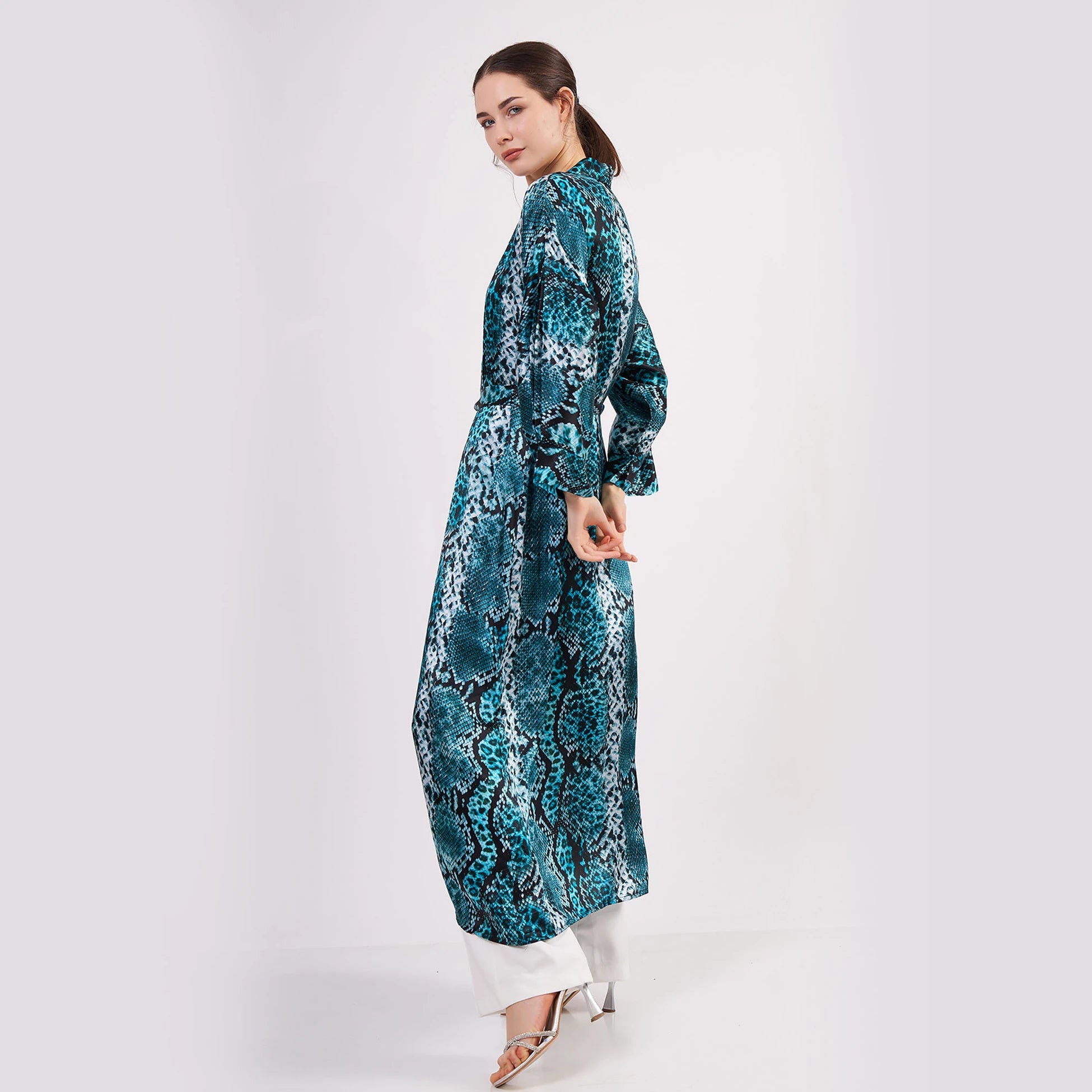 %100 İpek Kimono | Turkuaz Yılan Derisi Desen | Nomads Felt