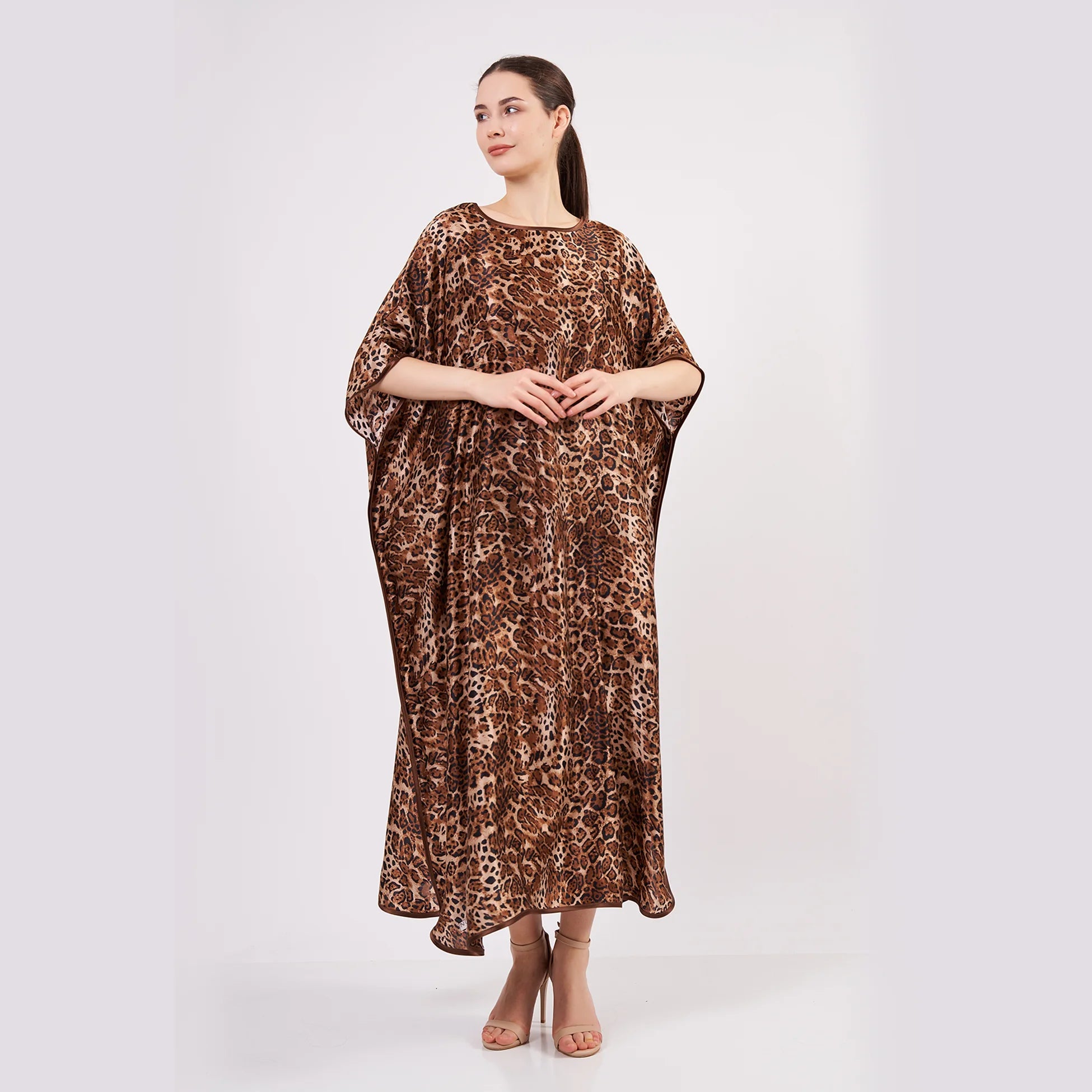 %100 İpek Uzun Elbise | Leopar Desen | Nomads Felt