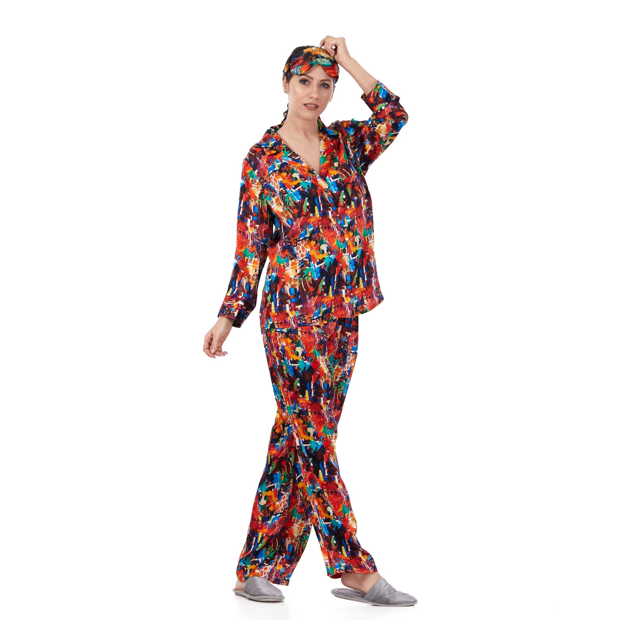 İpek Gömlek Pantolon-Pijama Takımı | Abstract Desen 9 | Nomads Felt