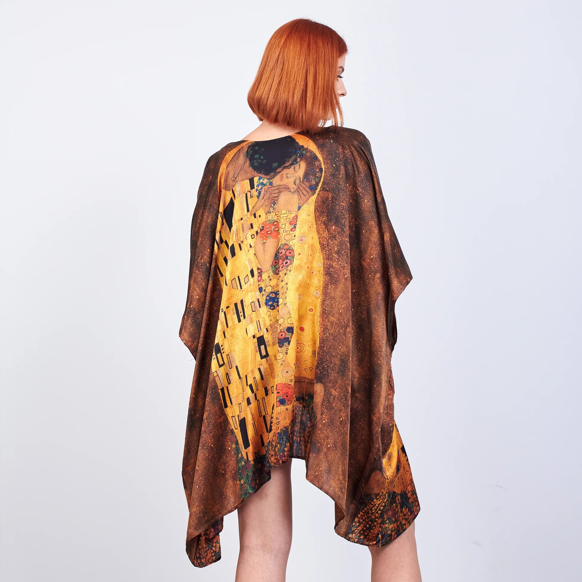%100 İpek Kısa Kimono Pareo | Gustav Klimt The Kiss | Nomads Felt