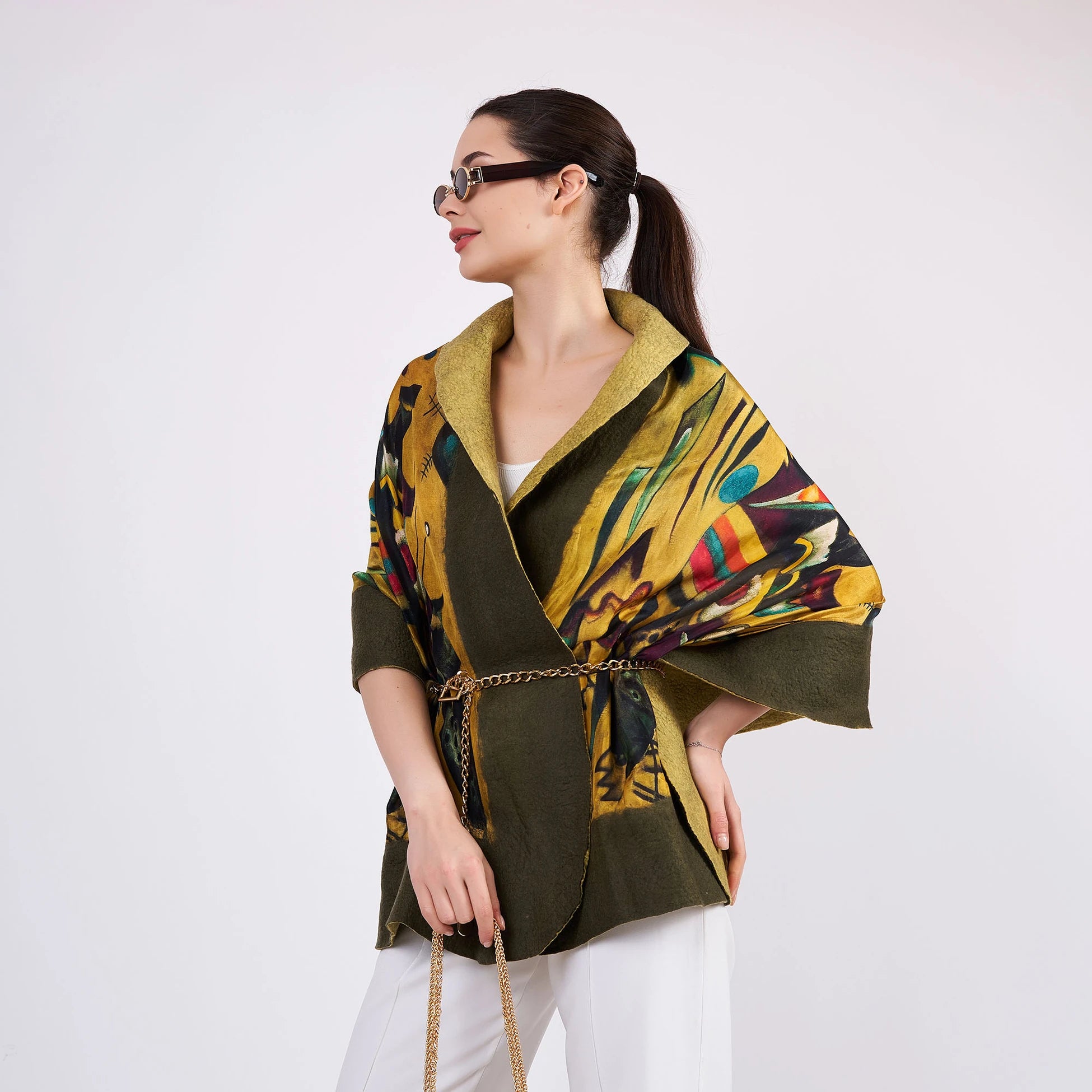 İpek-Keçe Şal | Haki-Hardal | Kandinsky Point and Line | Nomads Felt