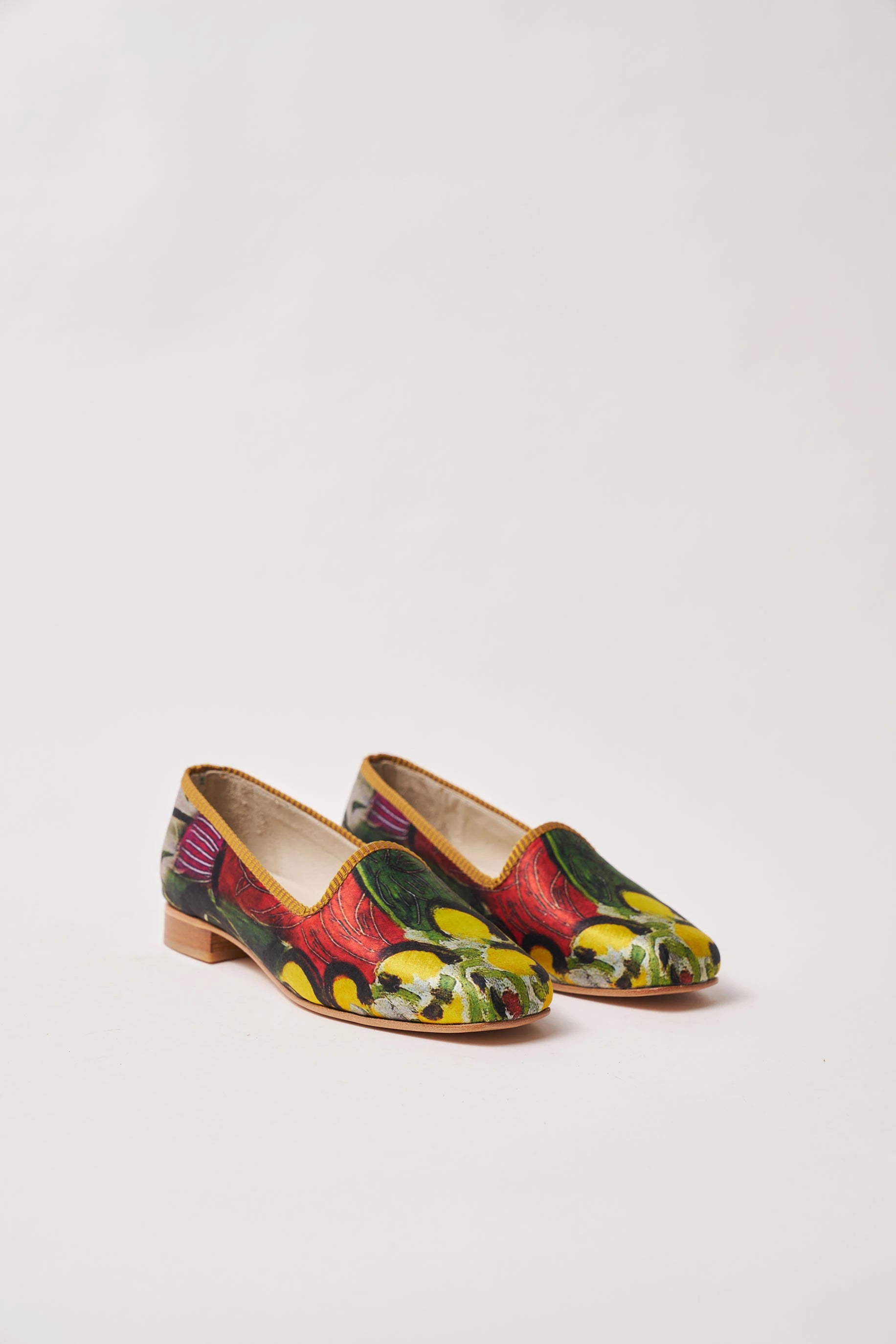 Henri Matisse Purple and Dress Desenli %100 İpek Hakiki Deri Babet