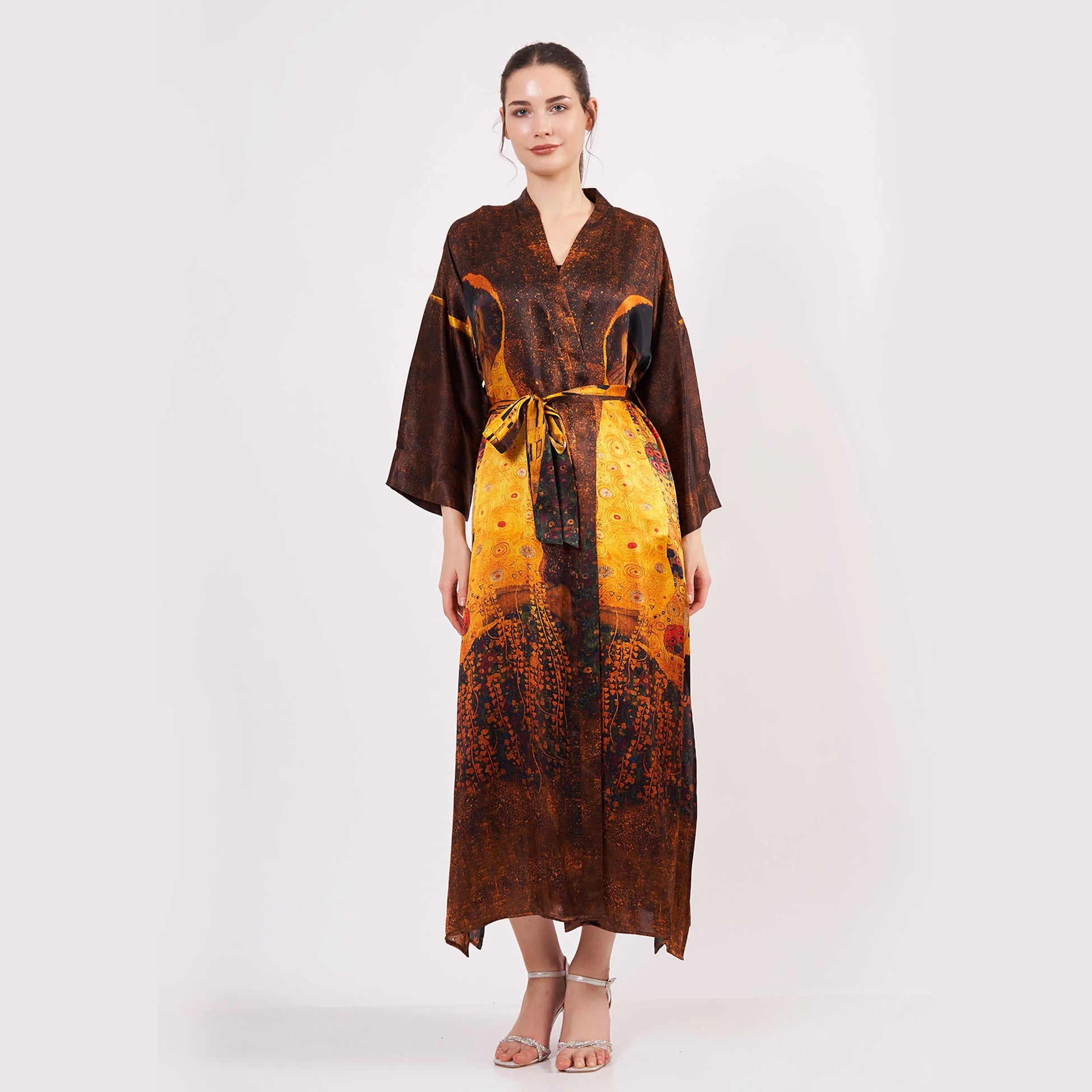 %100 İpek Kimono Kaftan | Gustav Klimt The Kiss | Nomads Felt