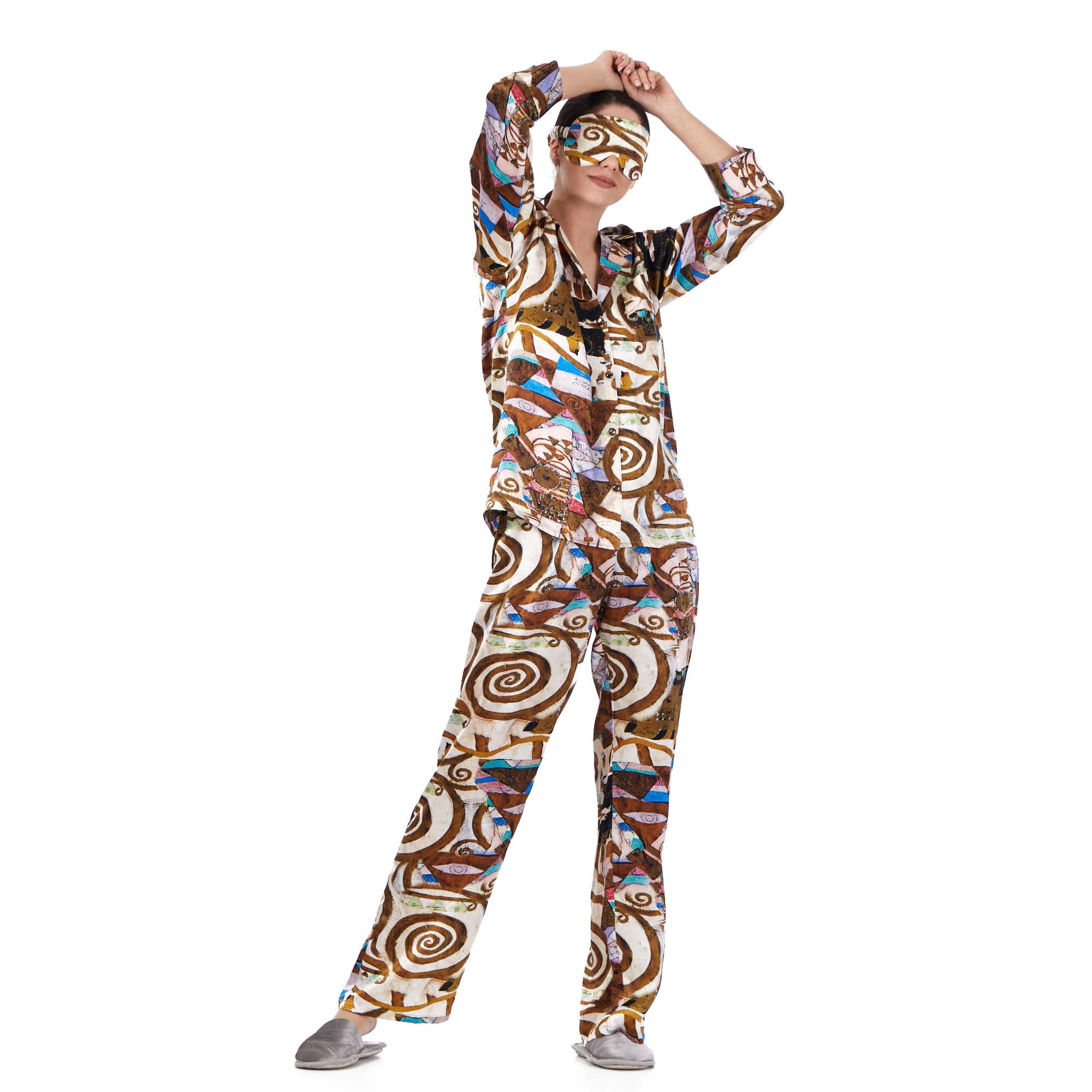 İpek Gömlek Pantolon-Pijama Takımı | Gustav Klimt Expectation | Nomads Felt