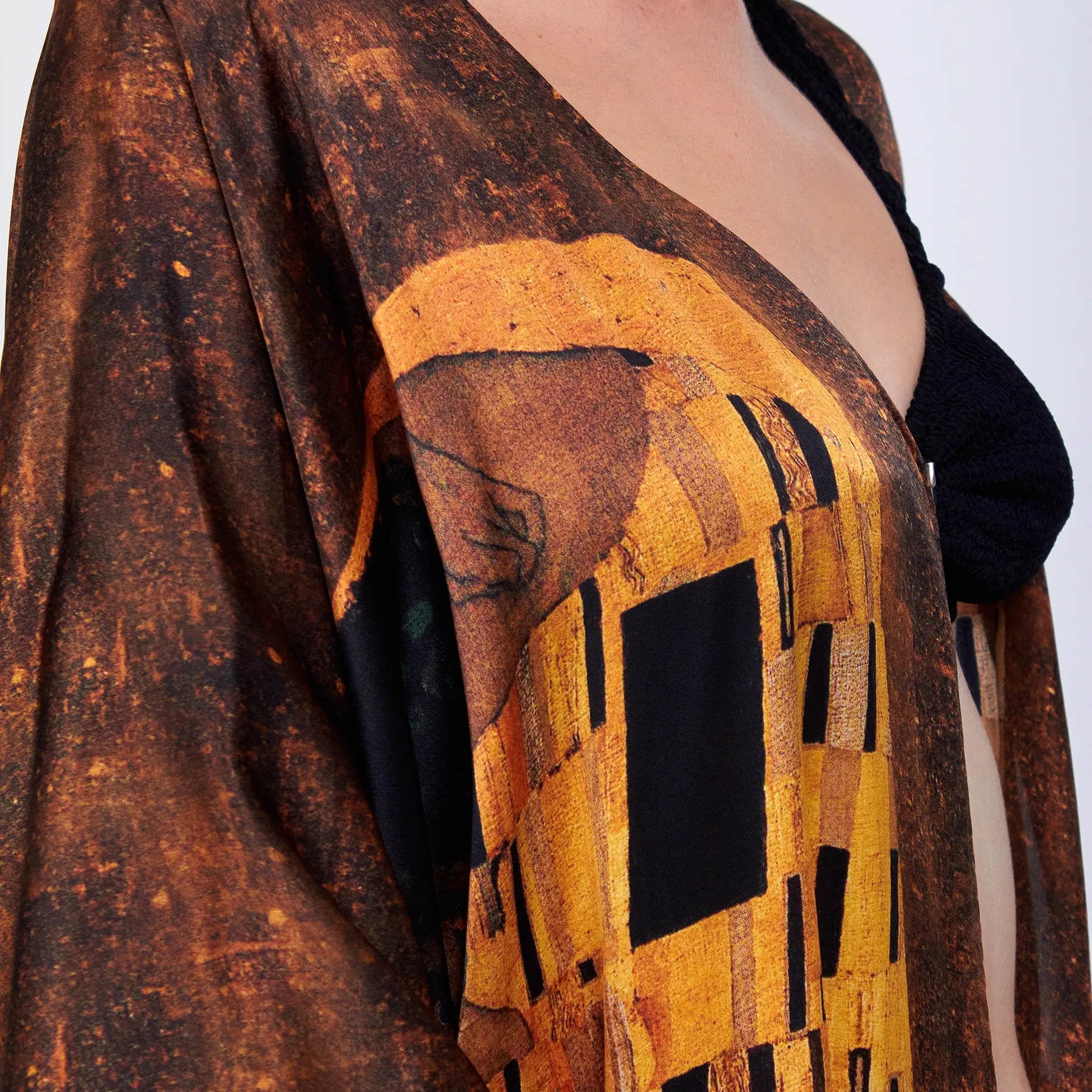 %100 İpek Kısa Kimono Pareo | Gustav Klimt The Kiss | Nomads Felt