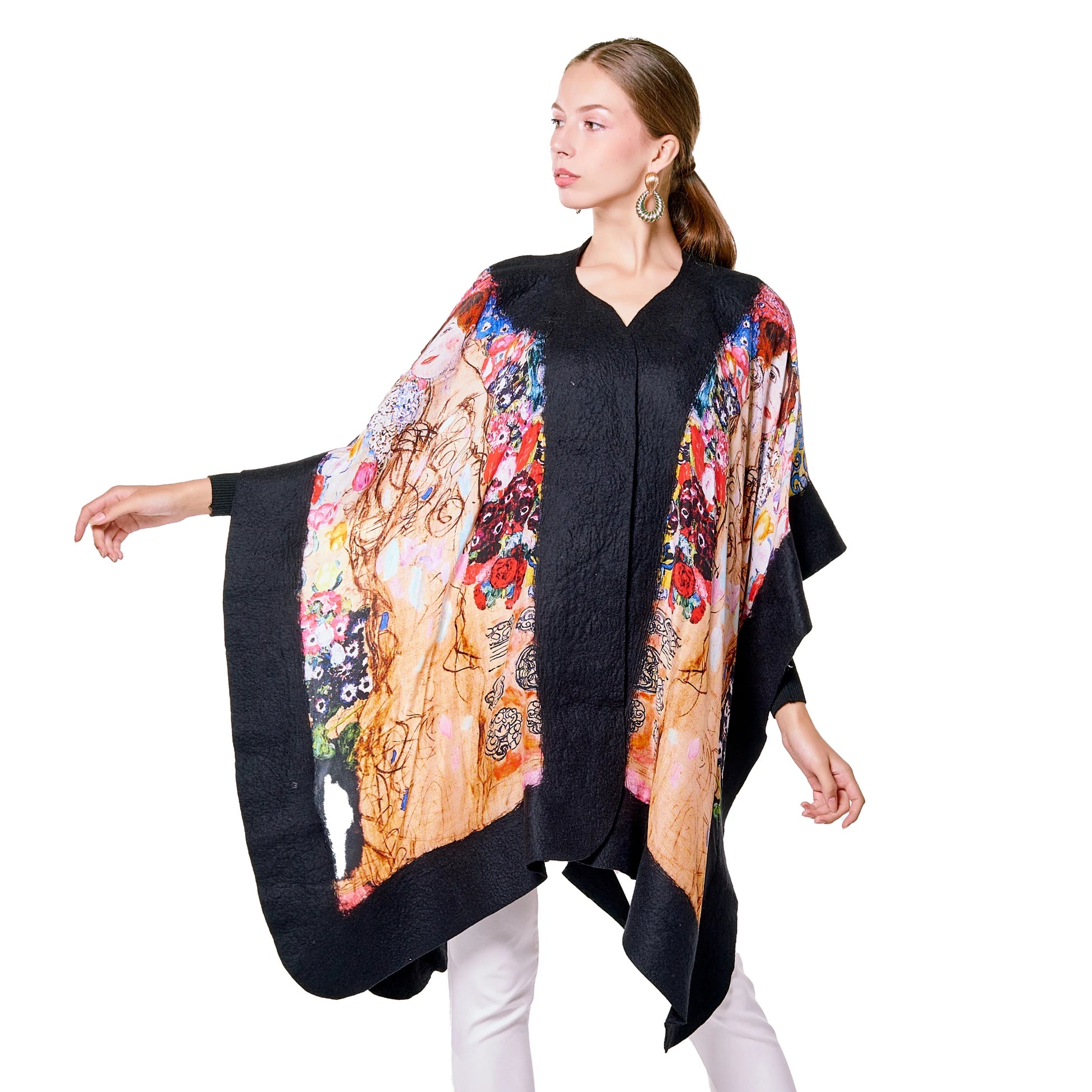 İpek Keçe Panço | Siyah Gustav Klimt Maria Munk | Nomads Felt