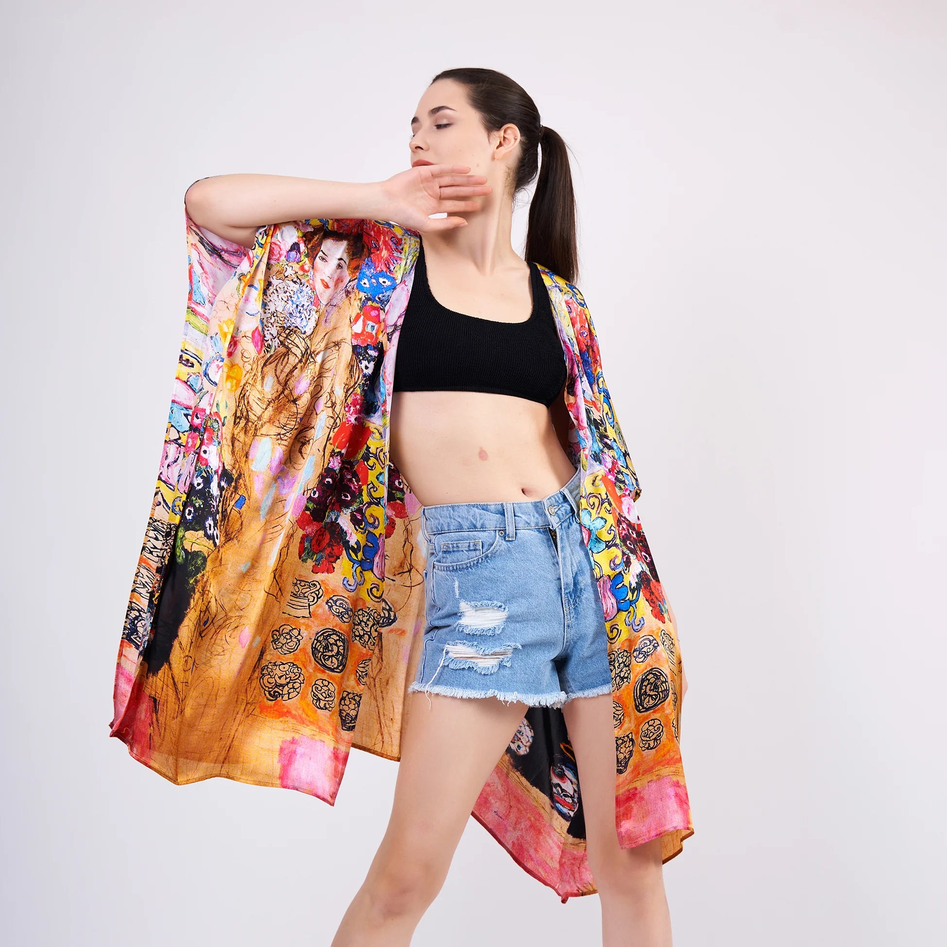 %100 İpek Kısa Kimono Pareo | Gustav Klimt Maria Munk | Nomads Felt