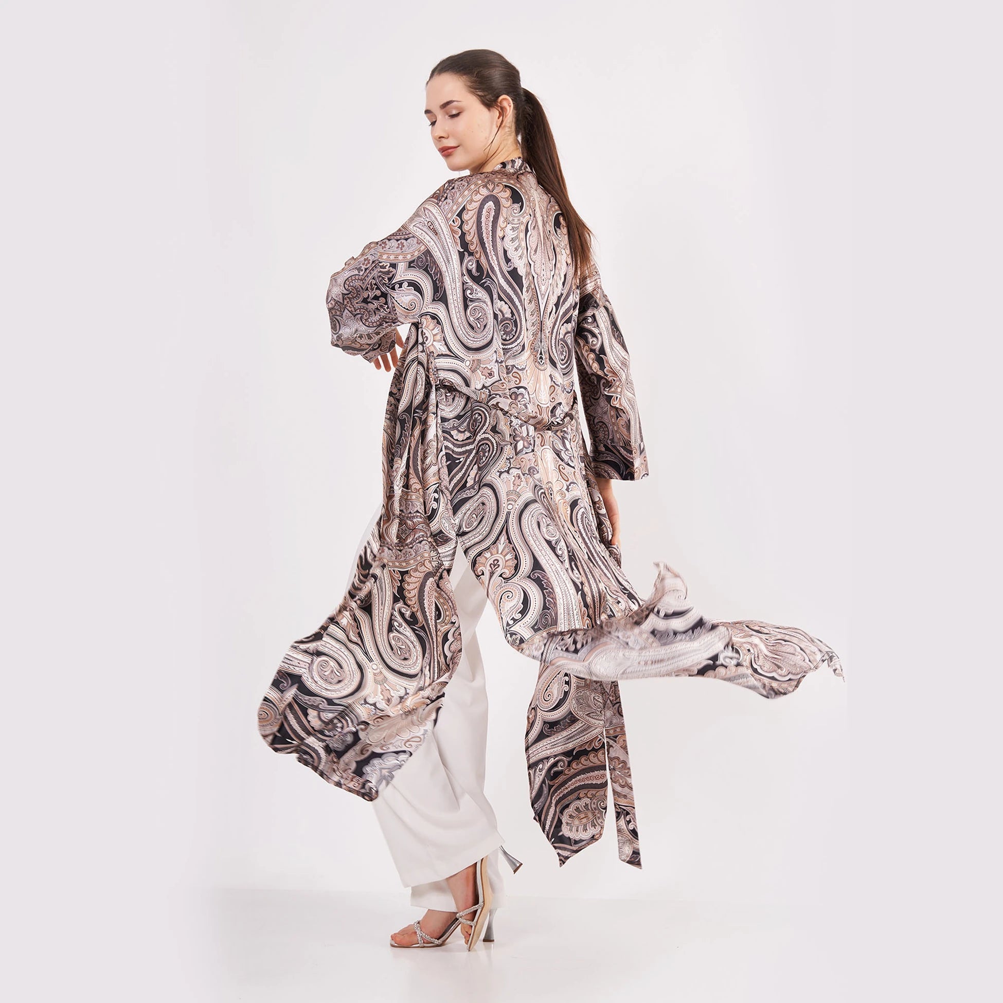 Saf İpek Uzun Kimono Kaftan | Etro Desen | Nomads Felt