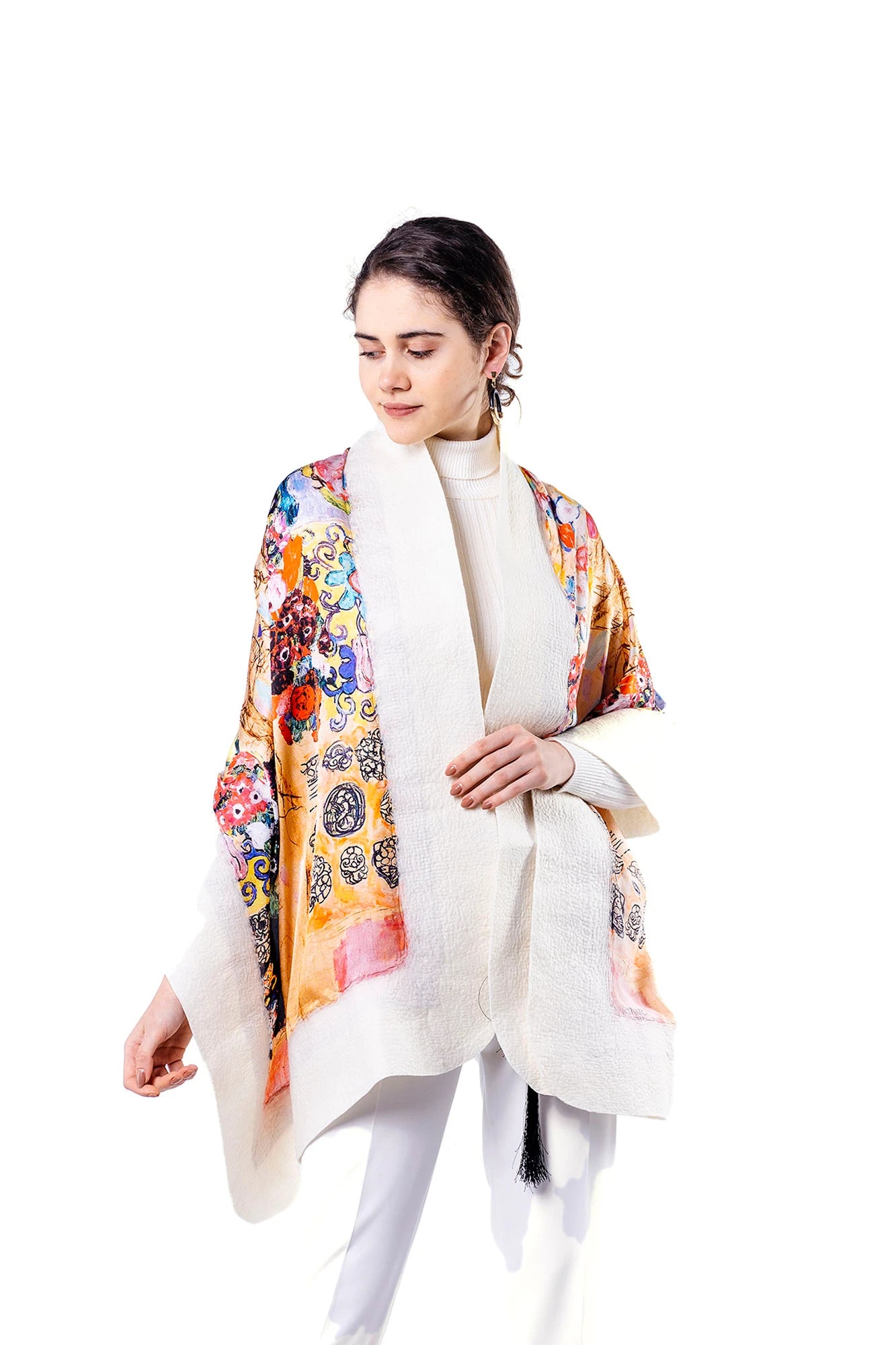 İpek Keçe Şal | Gustav Klimt Maria Munk Beyaz | Nomads Felt