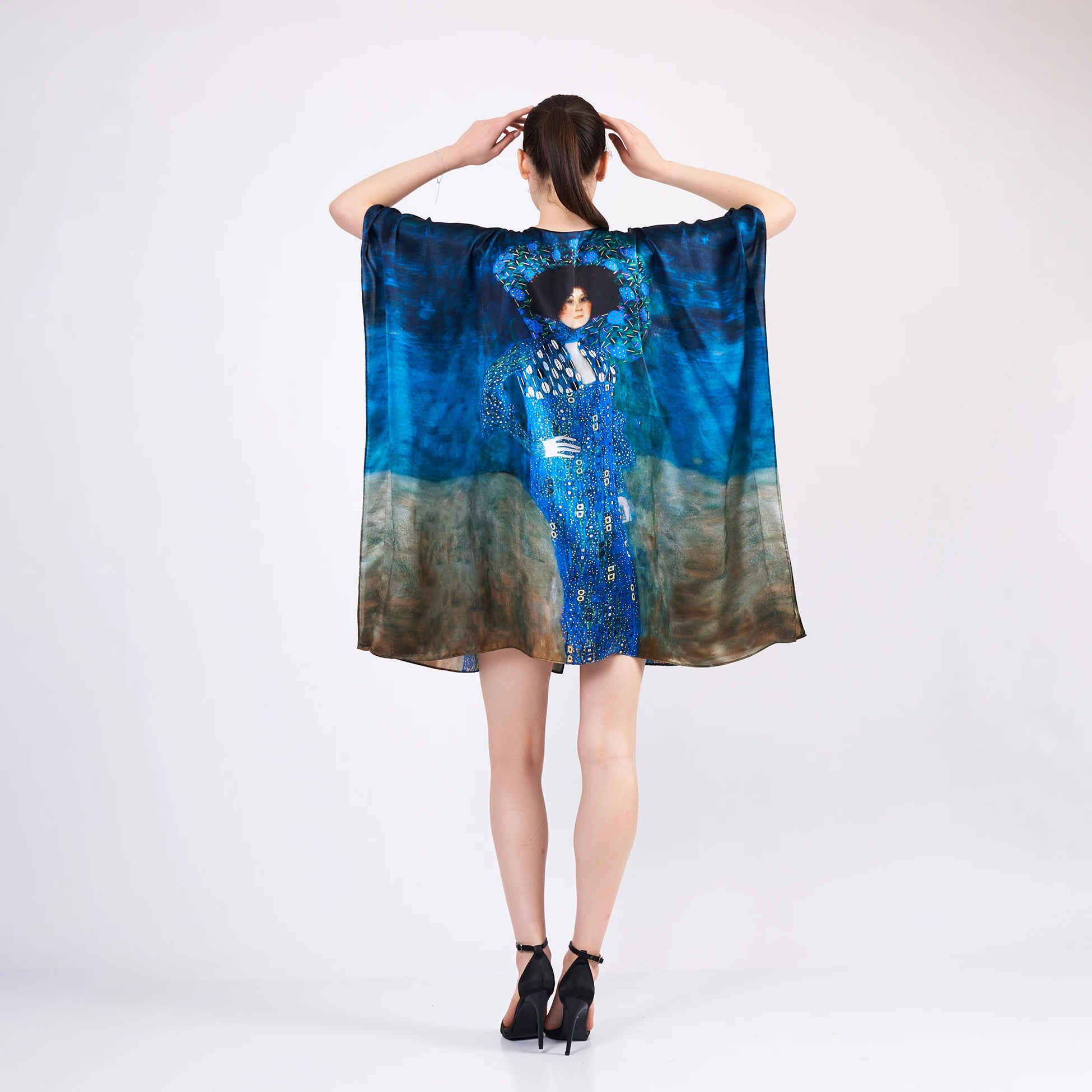%100 İpek Kısa Kimono Pareo | Gustav Klimt Emilie Floge | Nomads Felt