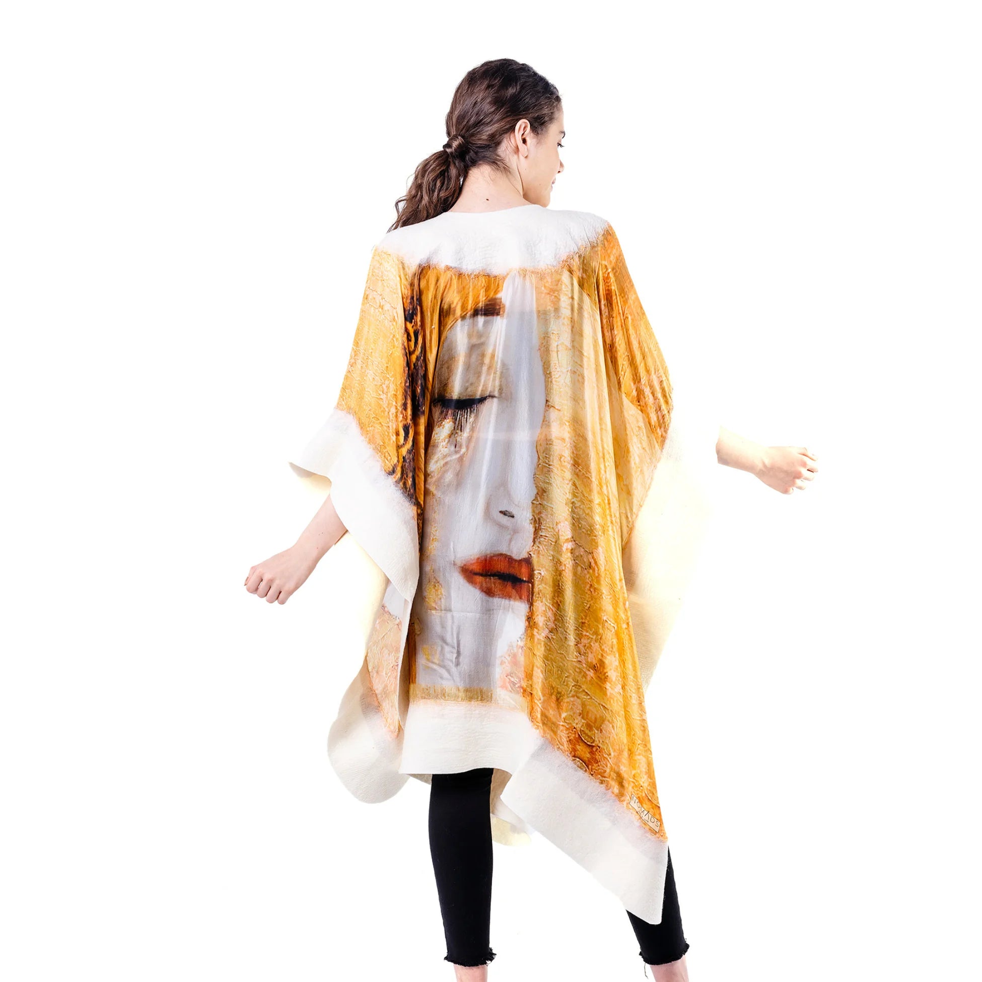 İpek Keçe Panço | Beyaz Gustav Klimt Freya's Tears | Nomads Felt
