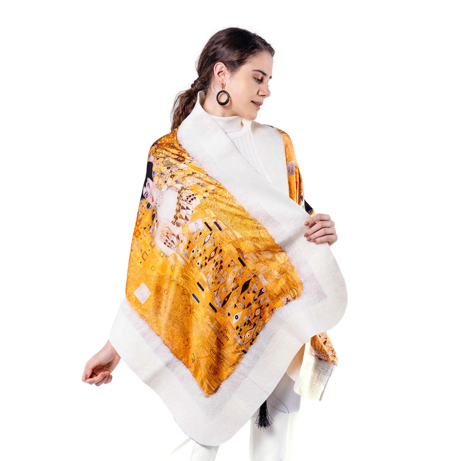 İpek Keçe Şal | Beyaz Gustav Klimt Adele Bloch Bauer | Nomads Felt
