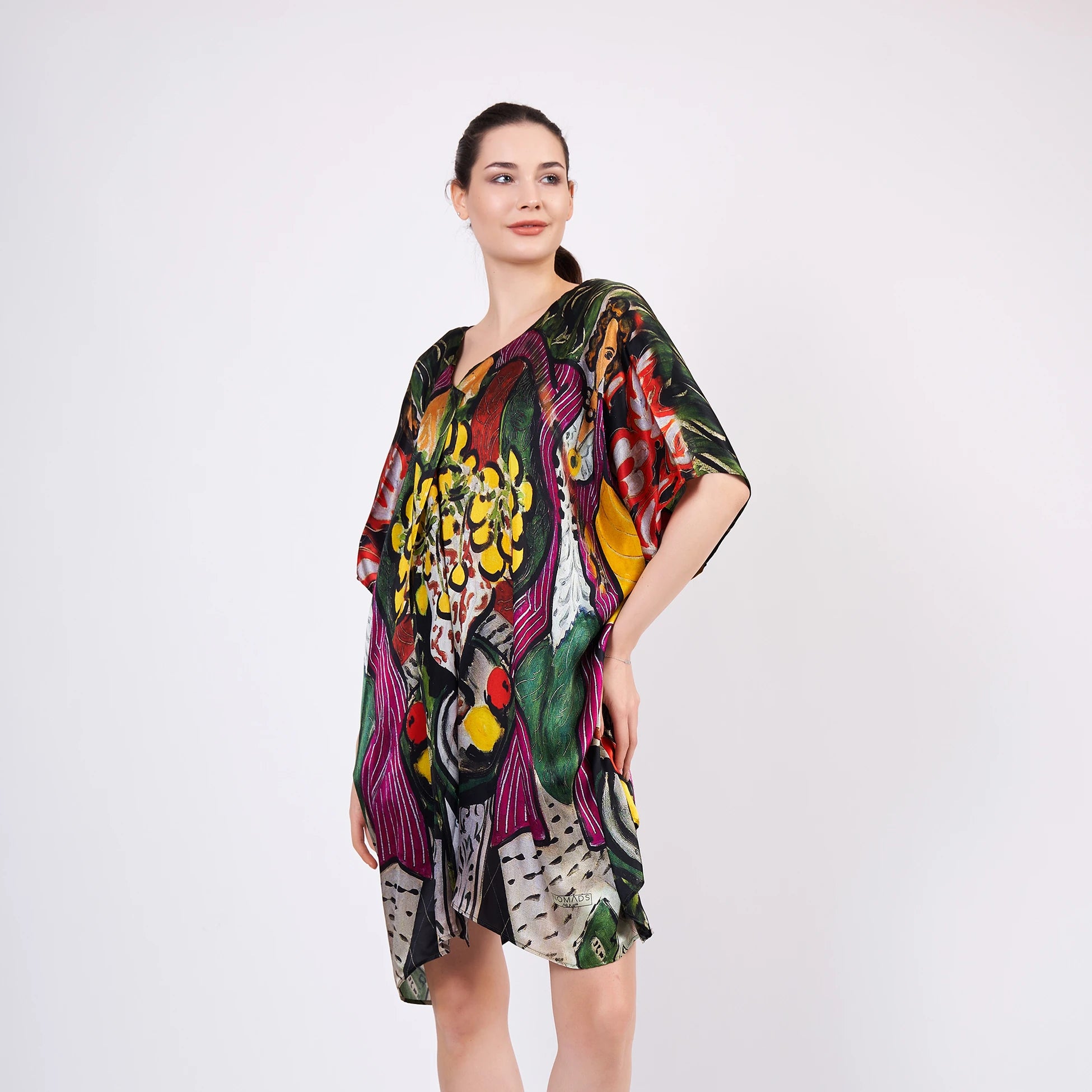 %100 İpek Kısa Kimono Pareo | Henri Matisse Purple and Dress | Nomads Felt