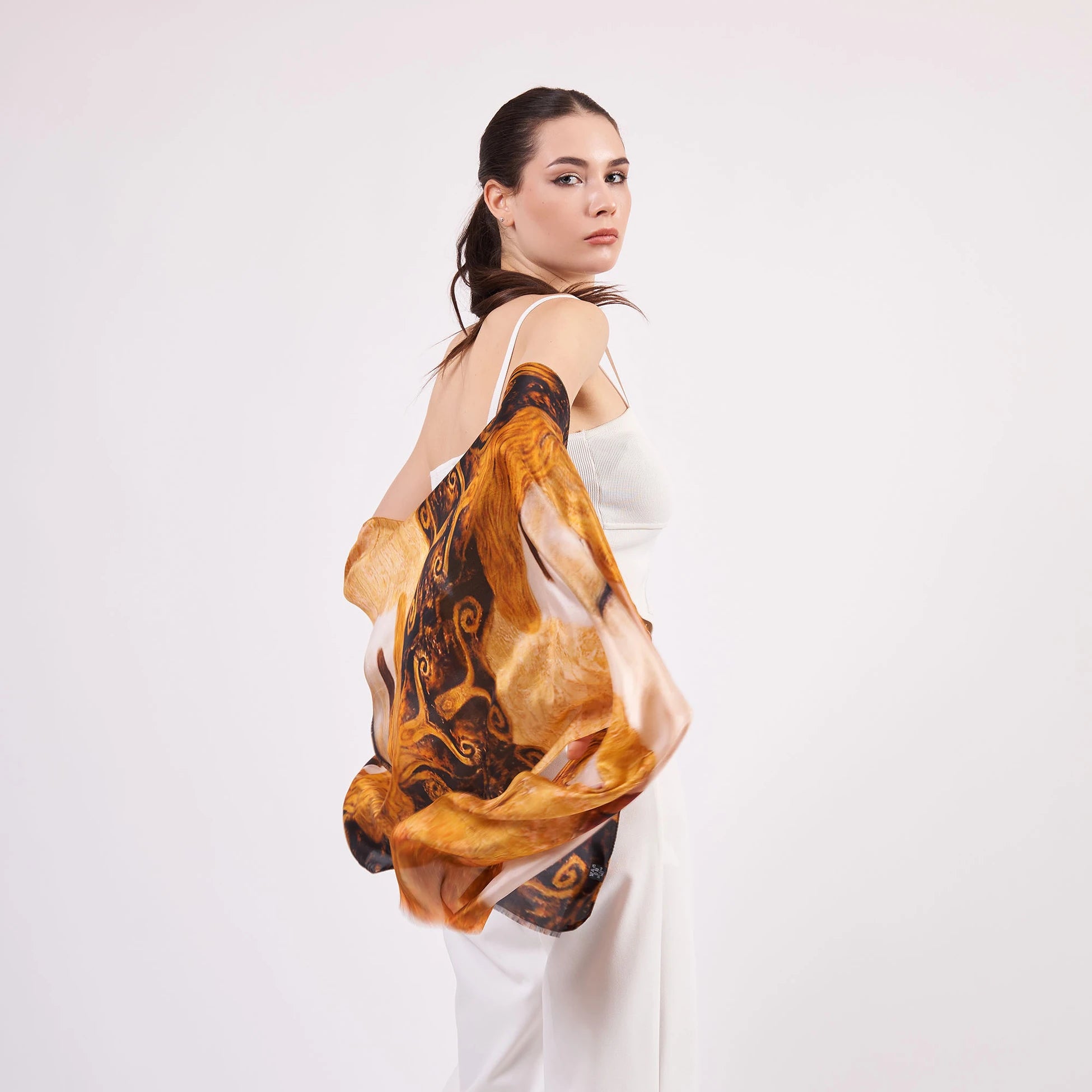 Vual İpek Fular | 55x180 cm | Freya's Tears Altın Gözyaşları | Nomads Felt