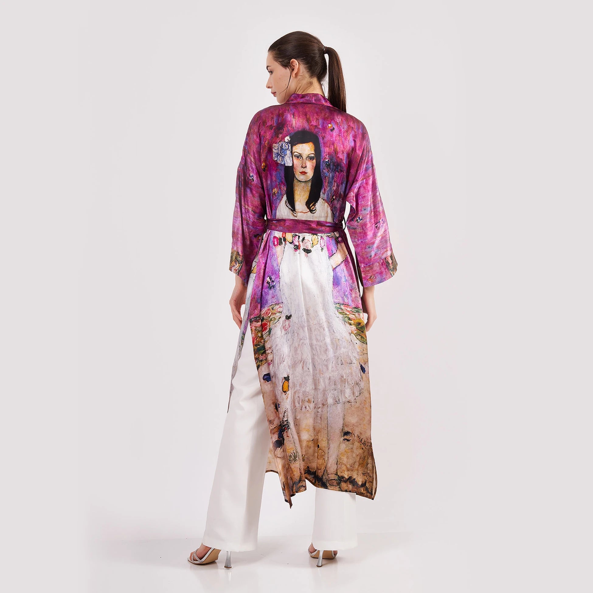 Saf İpek Uzun Kimono Kaftan | Gustav Klimt Mada Primavesi | Nomads Felt