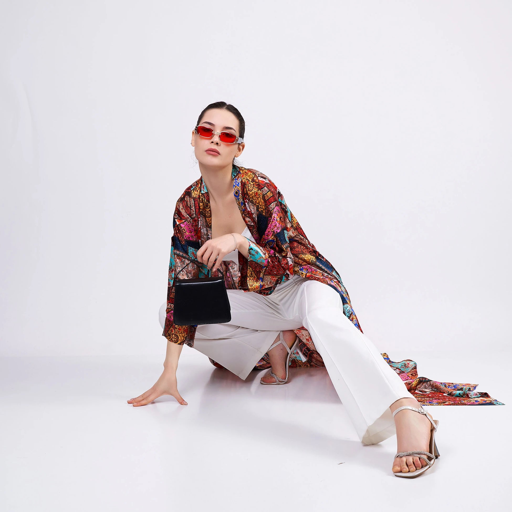 İpek Uzun Kimono Kaftan | Etnik Desen 1 | Nomads Felt
