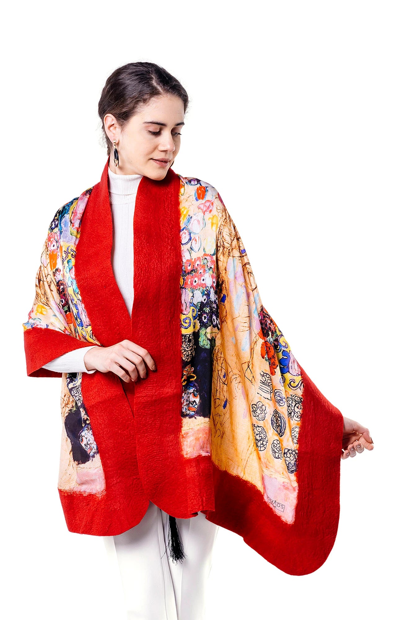 İpek Keçe Şal | Gustav Klimt Maria Munk Kırmızı-Kiremit | Nomads Felt