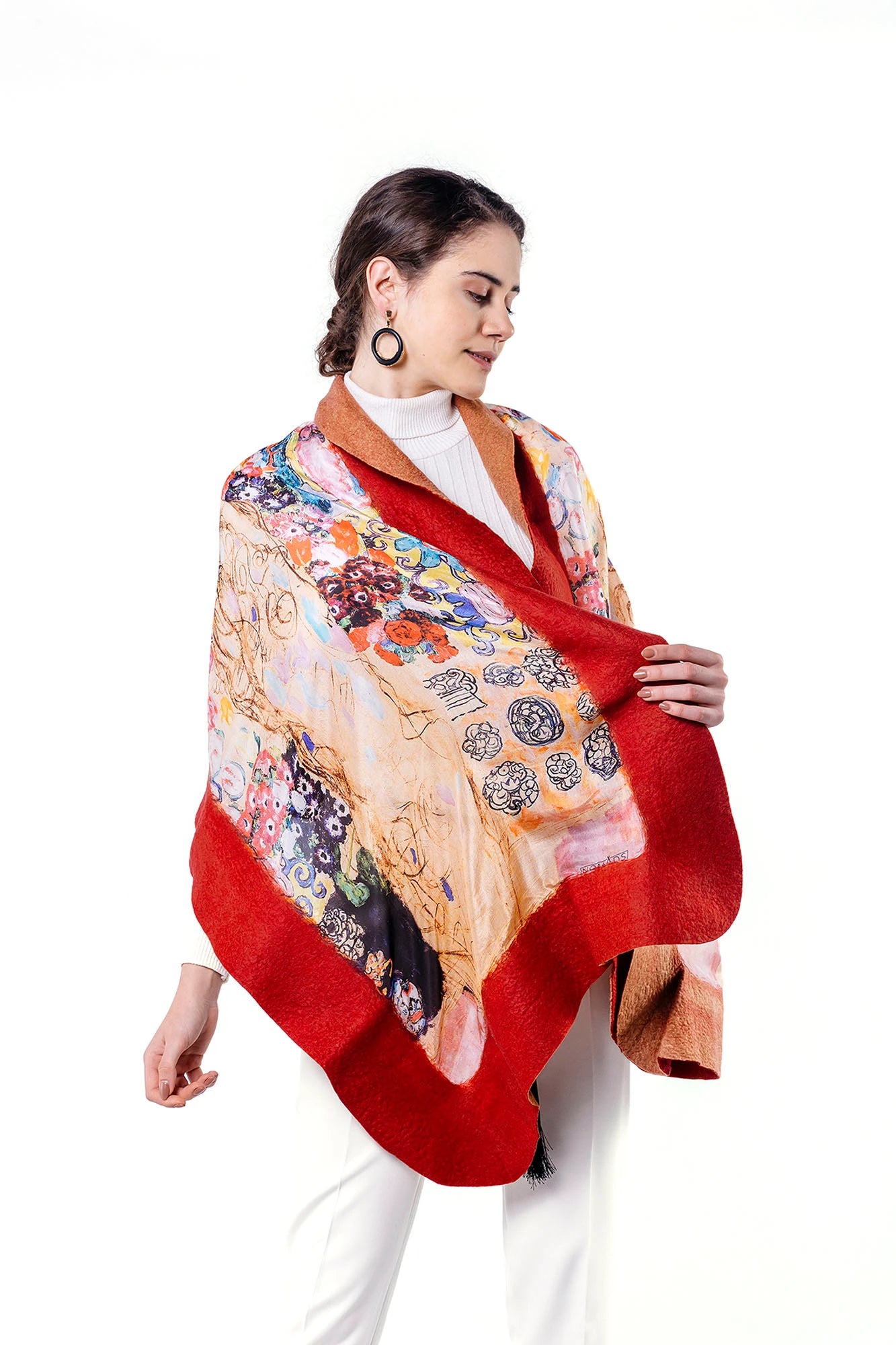 İpek Keçe Şal | Gustav Klimt Maria Munk Kırmızı-Kiremit | Nomads Felt