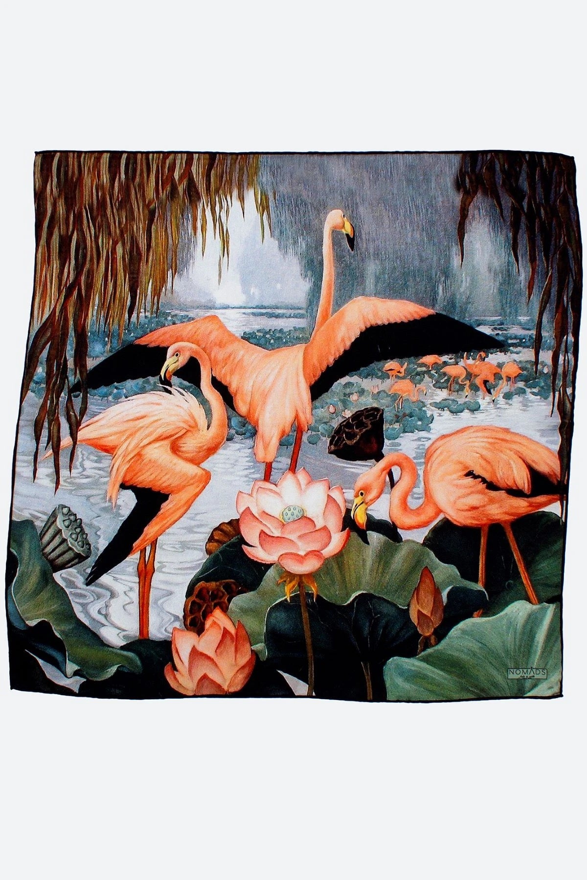 %100 İpek Bandana Fular | Flamingo Desen | Nomads Felt