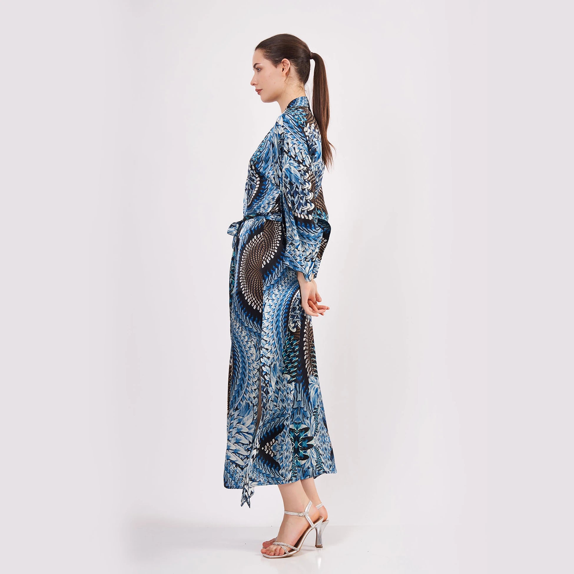%100 İpek Uzun Kimono Kaftan | Ikat Desen 11 | Nomads Felt