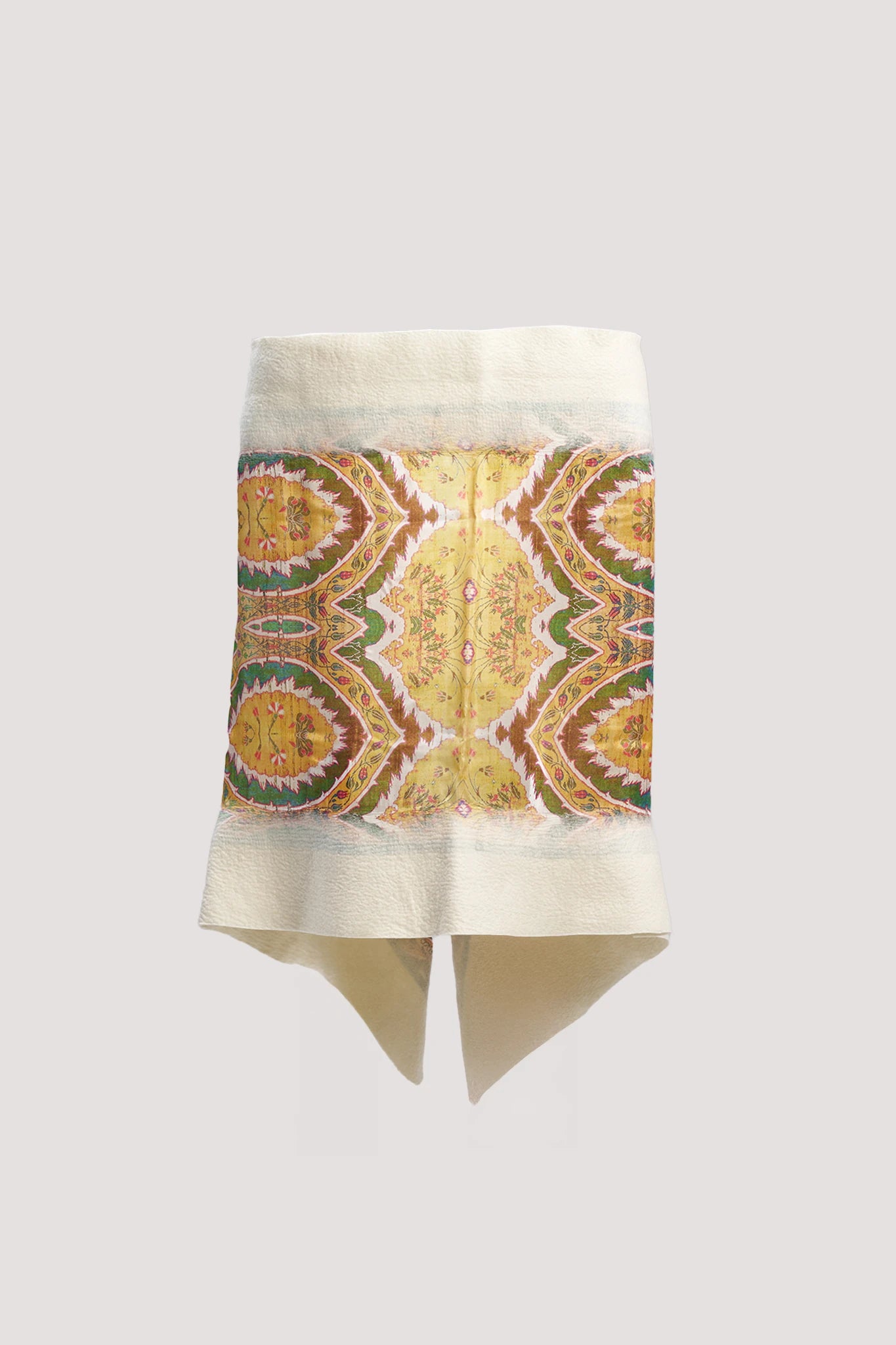 Sarı Osmanlı Motif Desenli İpek Keçe Şal