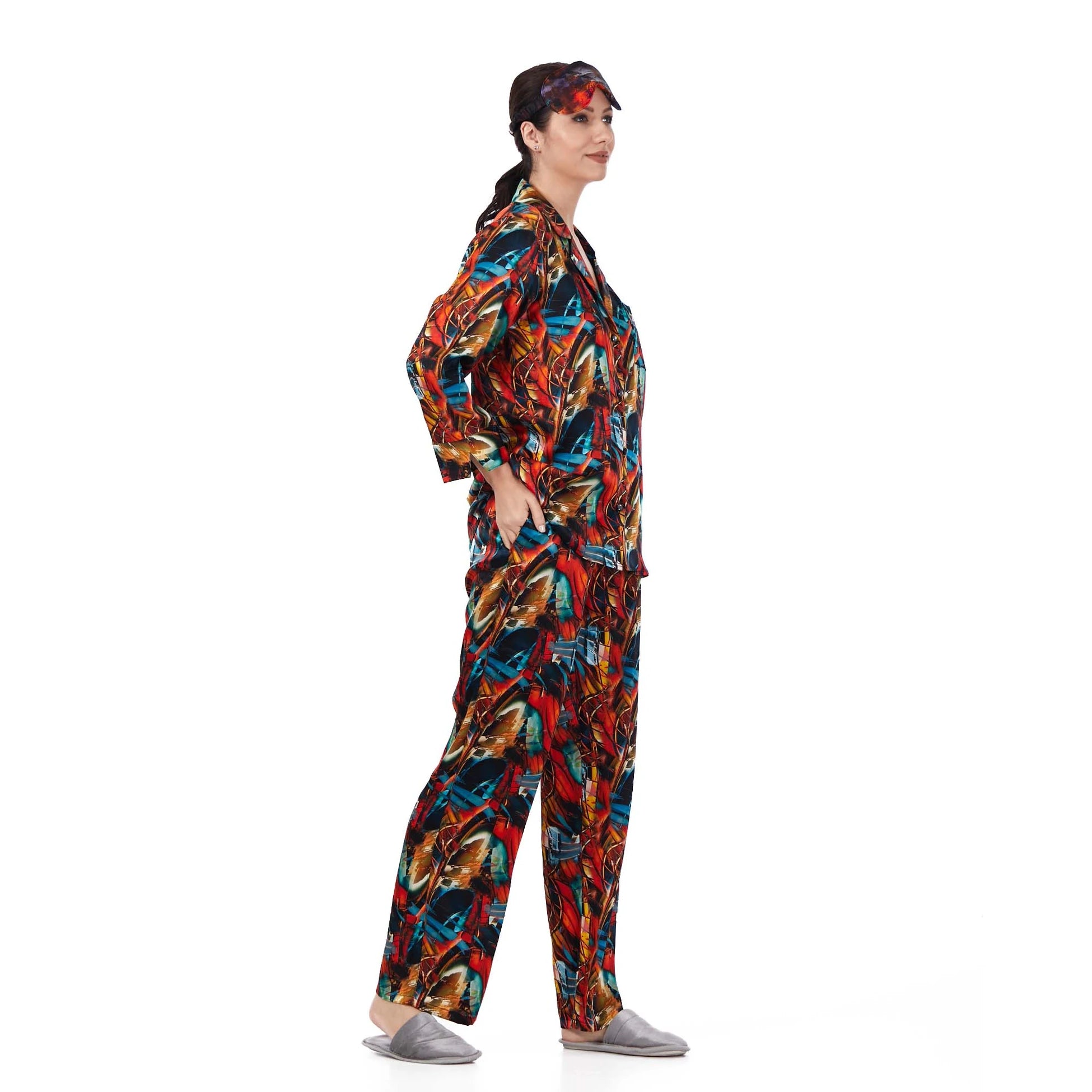 İpek Gömlek Pantolon-Pijama Takımı | Abstract Desen 3 | Nomads Felt