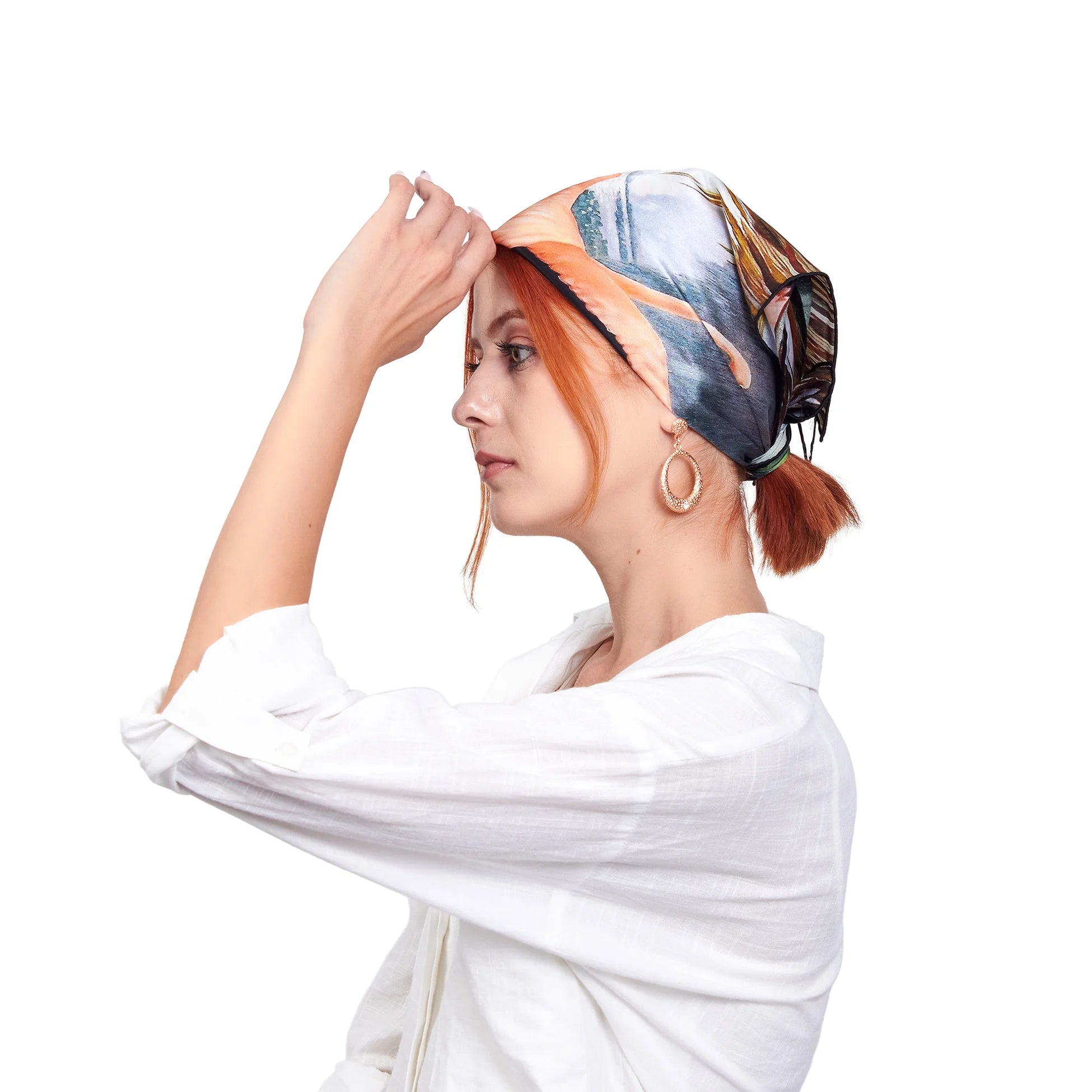 %100 İpek Bandana Fular | Flamingo Desen | Nomads Felt