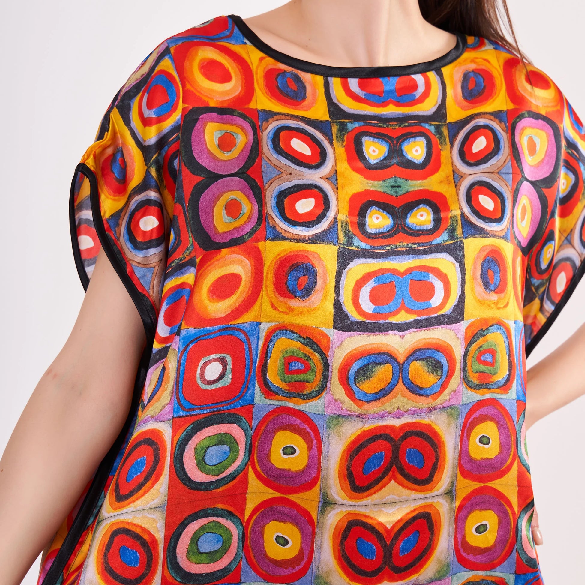 Saf İpek Kısa Elbise | Kandinsky Squares with Circles | Nomads Felt