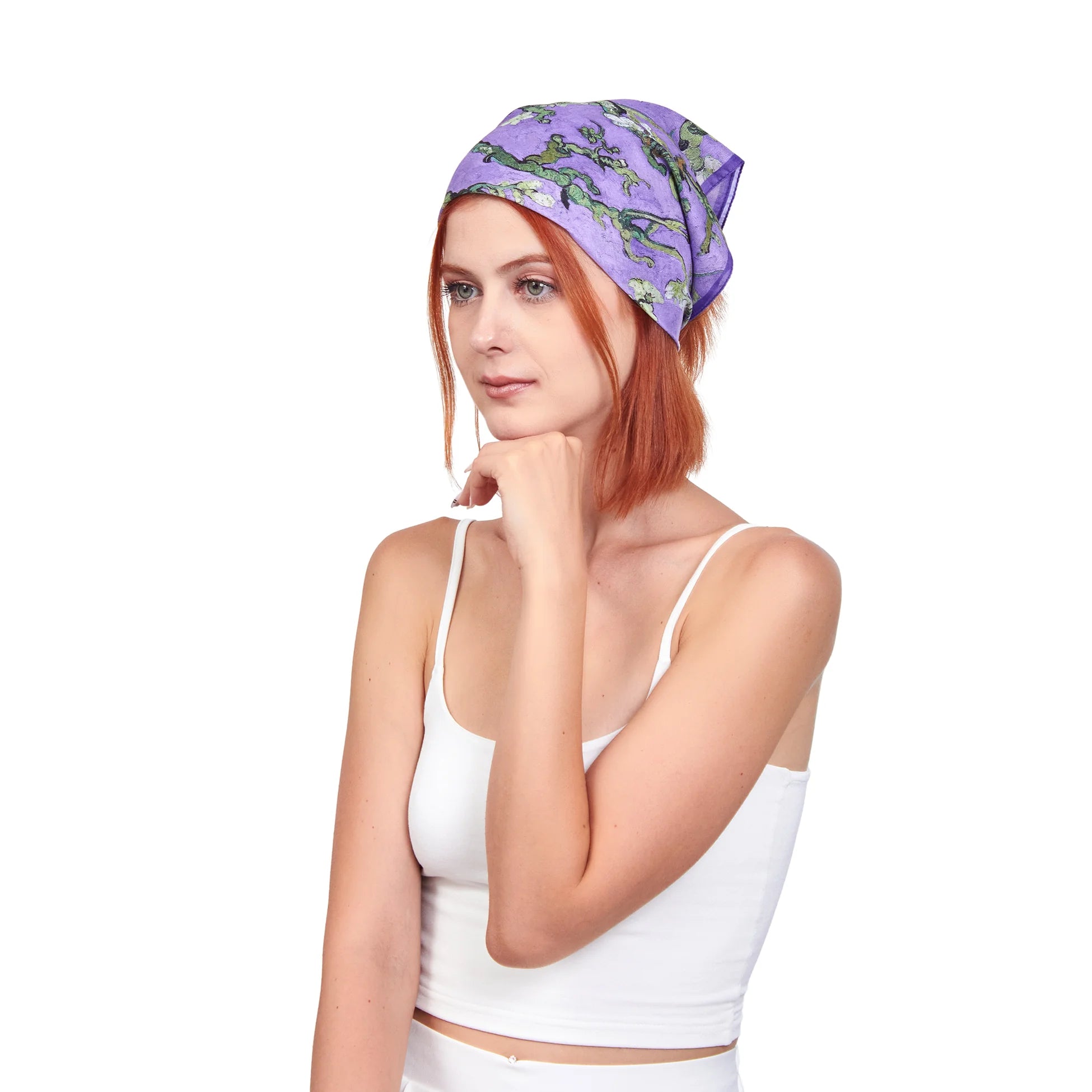 %100 İpek Bandana Fular Van Gogh Badem Ağacı Mor | Nomads Felt