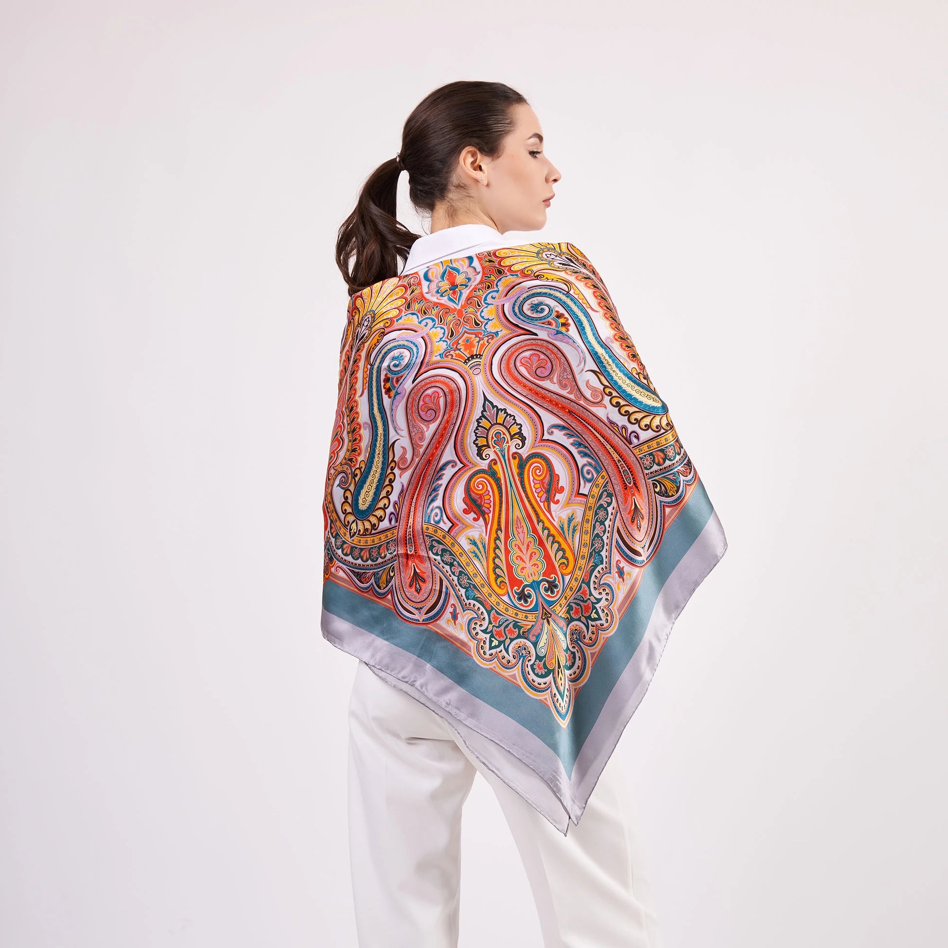 Saf İpek Şal Fular | 140 cm | Etro Desen 8 | Nomads Felt