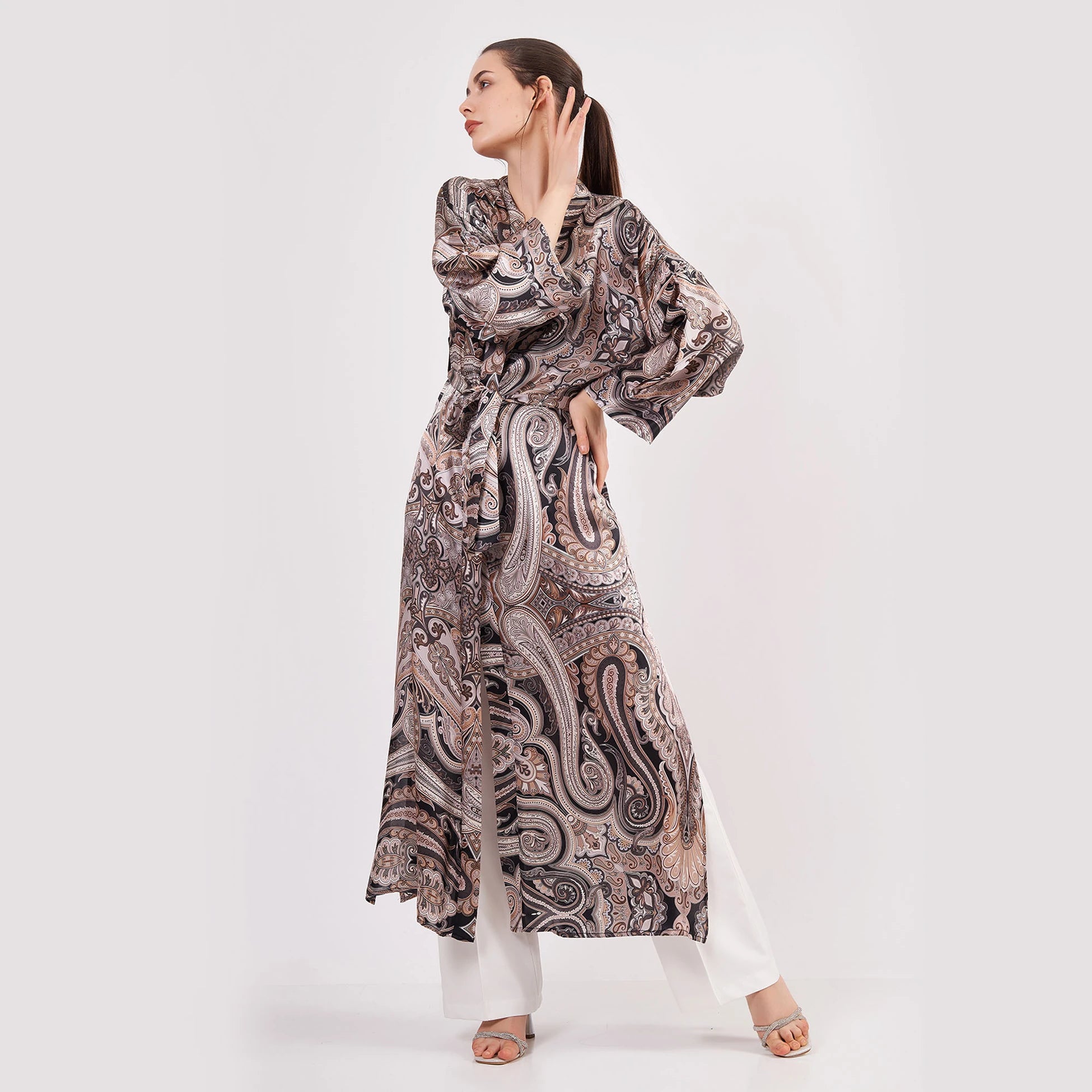 Saf İpek Uzun Kimono Kaftan | Etro Desen | Nomads Felt