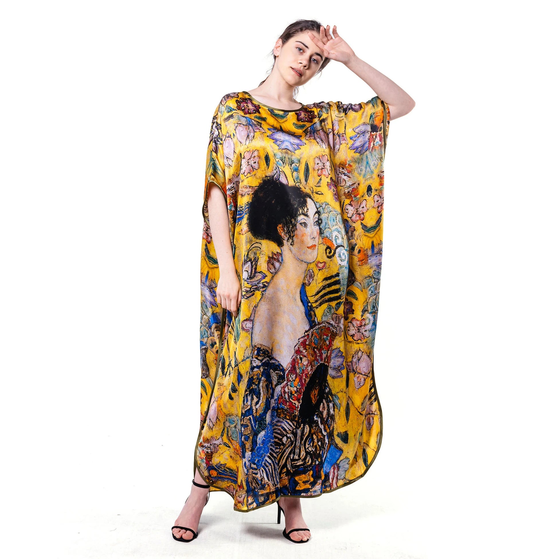 Gustav Klimt Lady with Fan İpek Elbise
