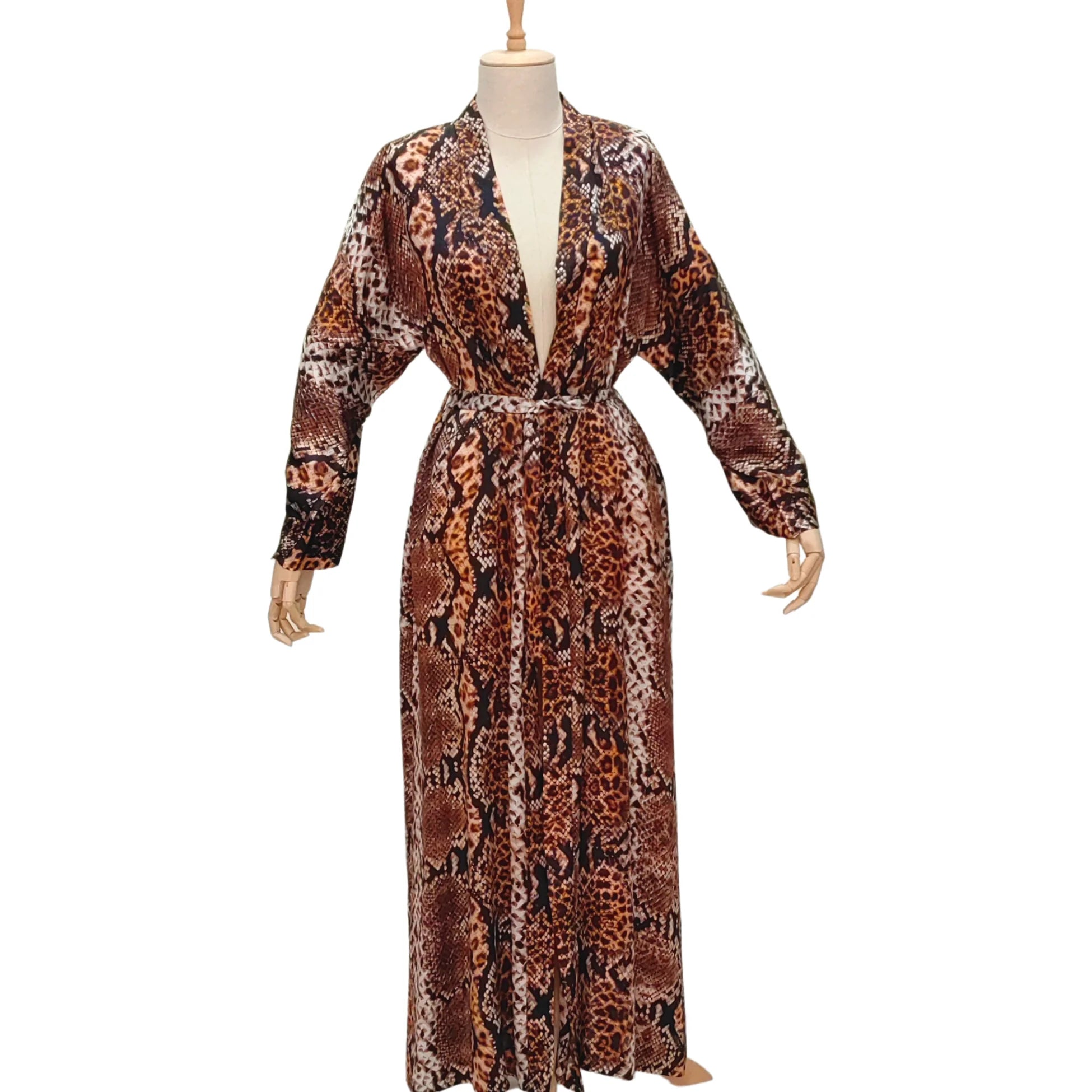 Yılan Derisi Desen %100 İpek Kimono | Kahverengi