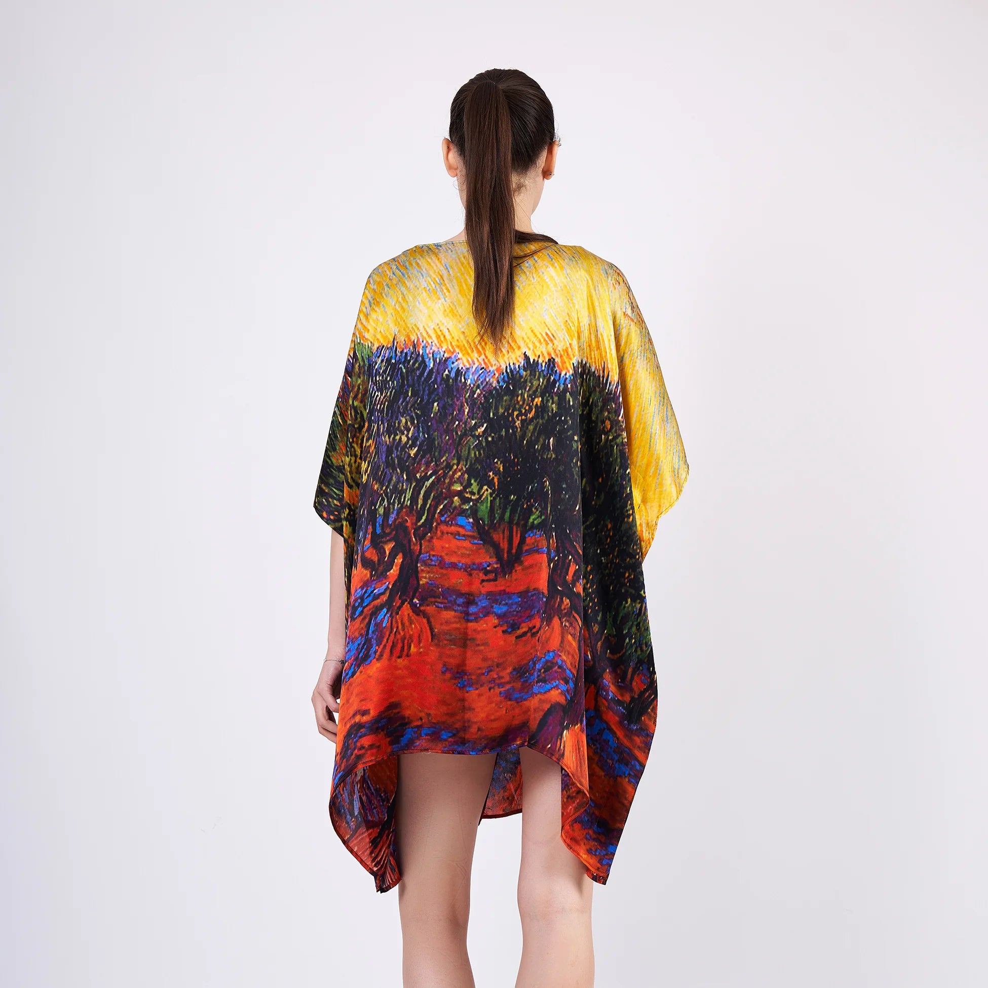 %100 İpek Kısa Kimono Pareo | Van Gogh Zeytin Ağaçları | Nomads Felt