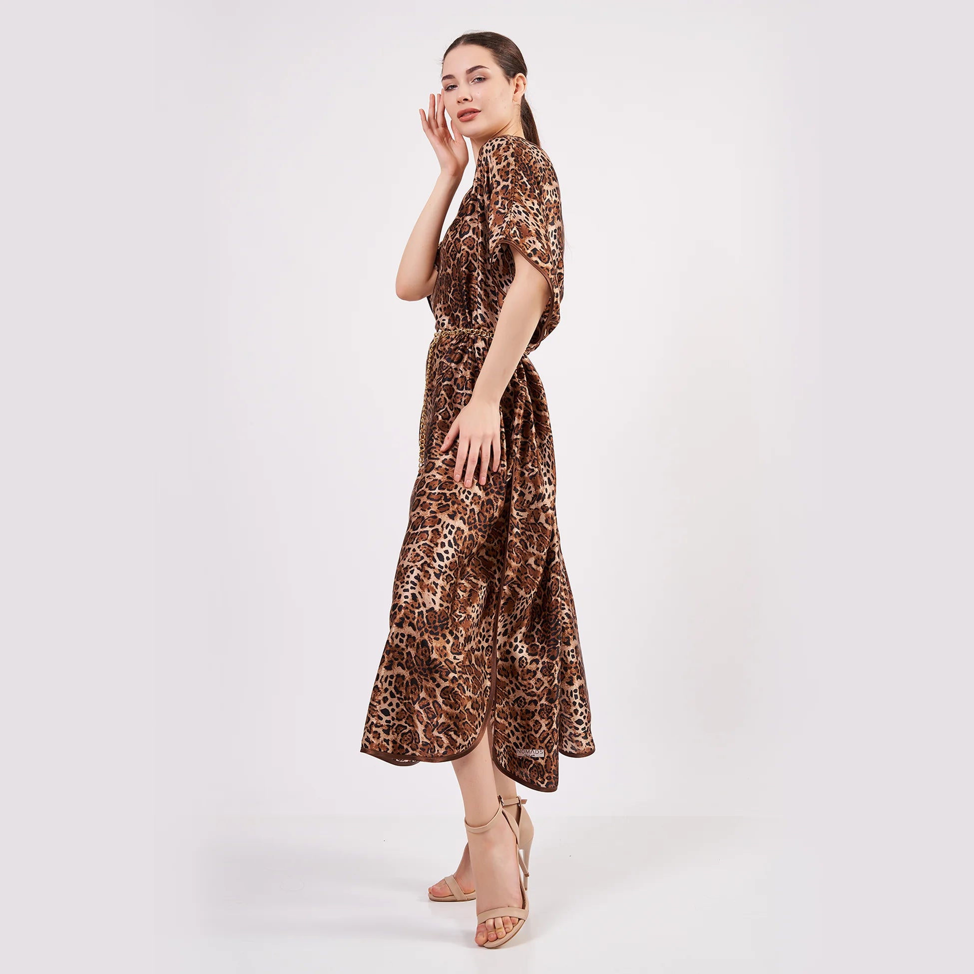 %100 İpek Uzun Elbise | Leopar Desen | Nomads Felt