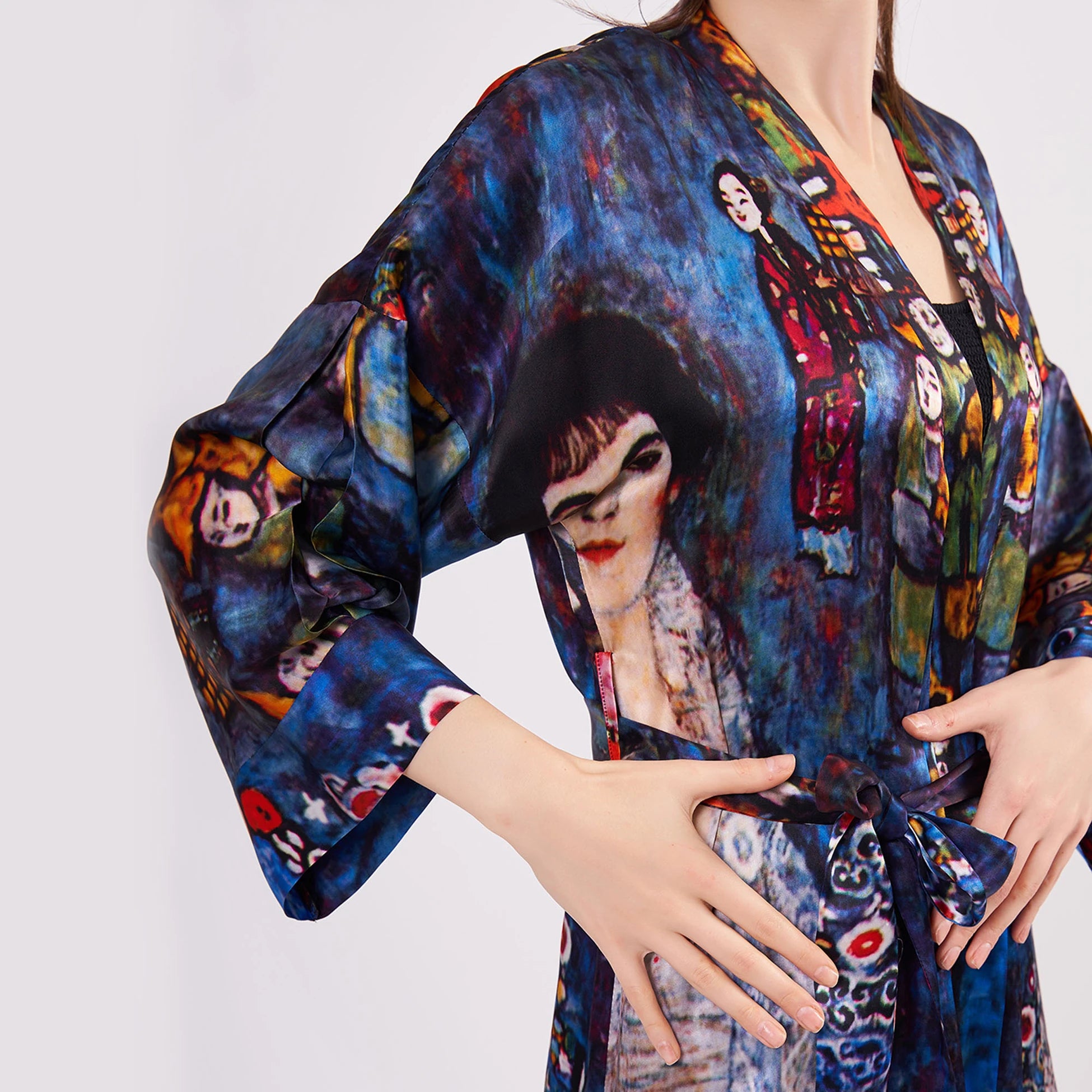 %100 İpek Uzun Kimono Kaftan | Gustav Klimt Barones Elizabeth | Nomads Felt