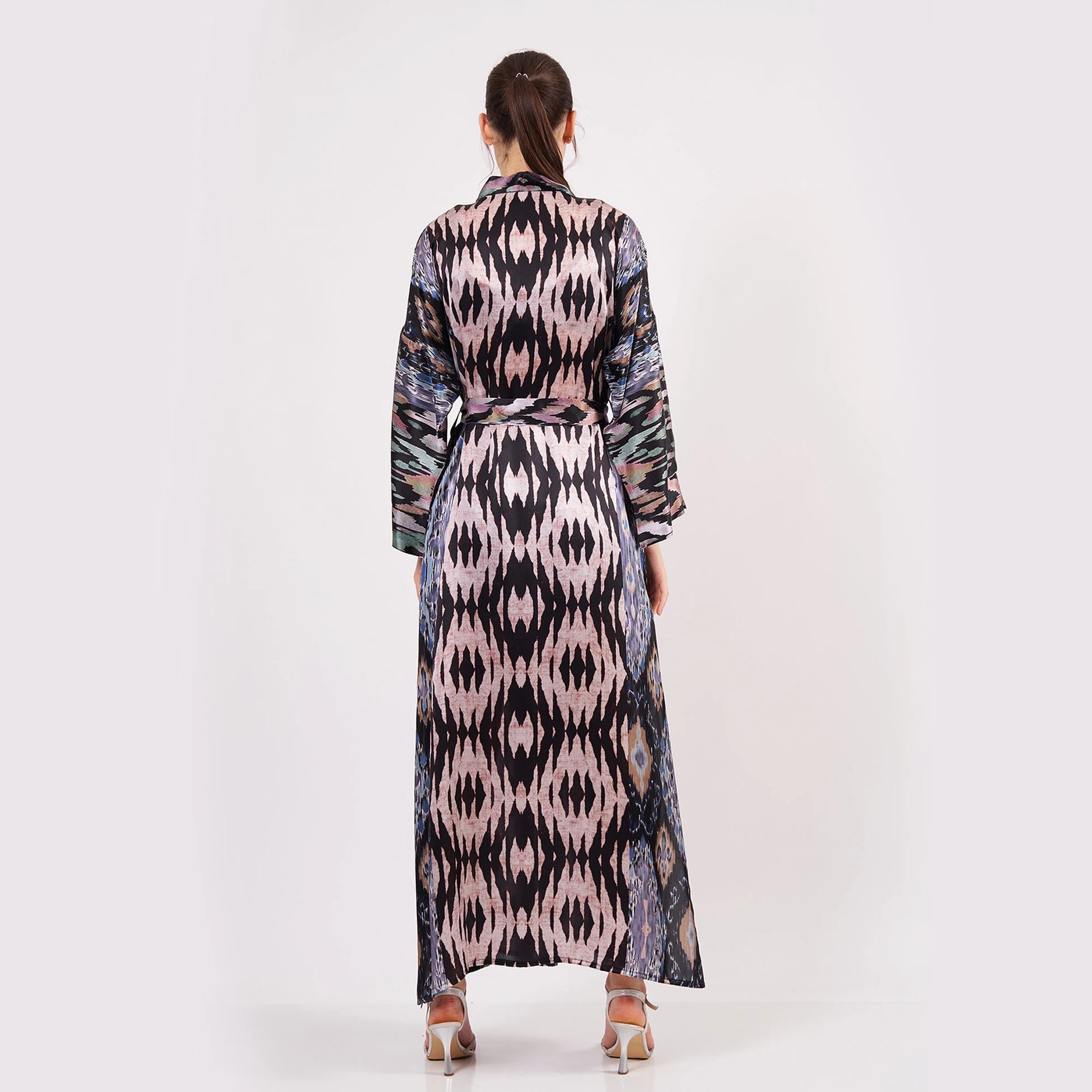 Saf İpek Uzun Kimono Kaftan | Ikat Desen 12 | Nomads Felt