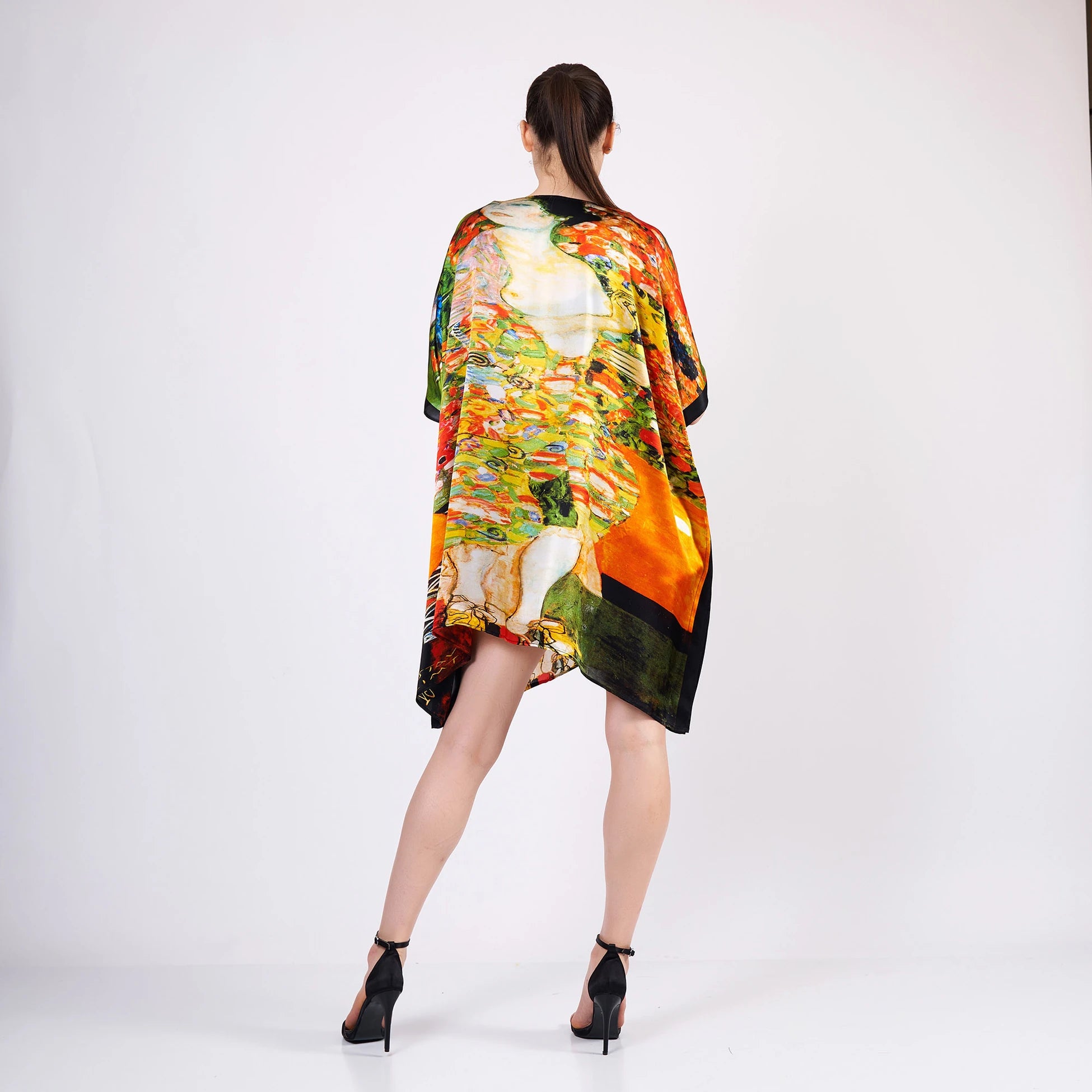 %100 İpek Kısa Kimono Pareo | Gustav Klimt The Dancer | Nomads Felt