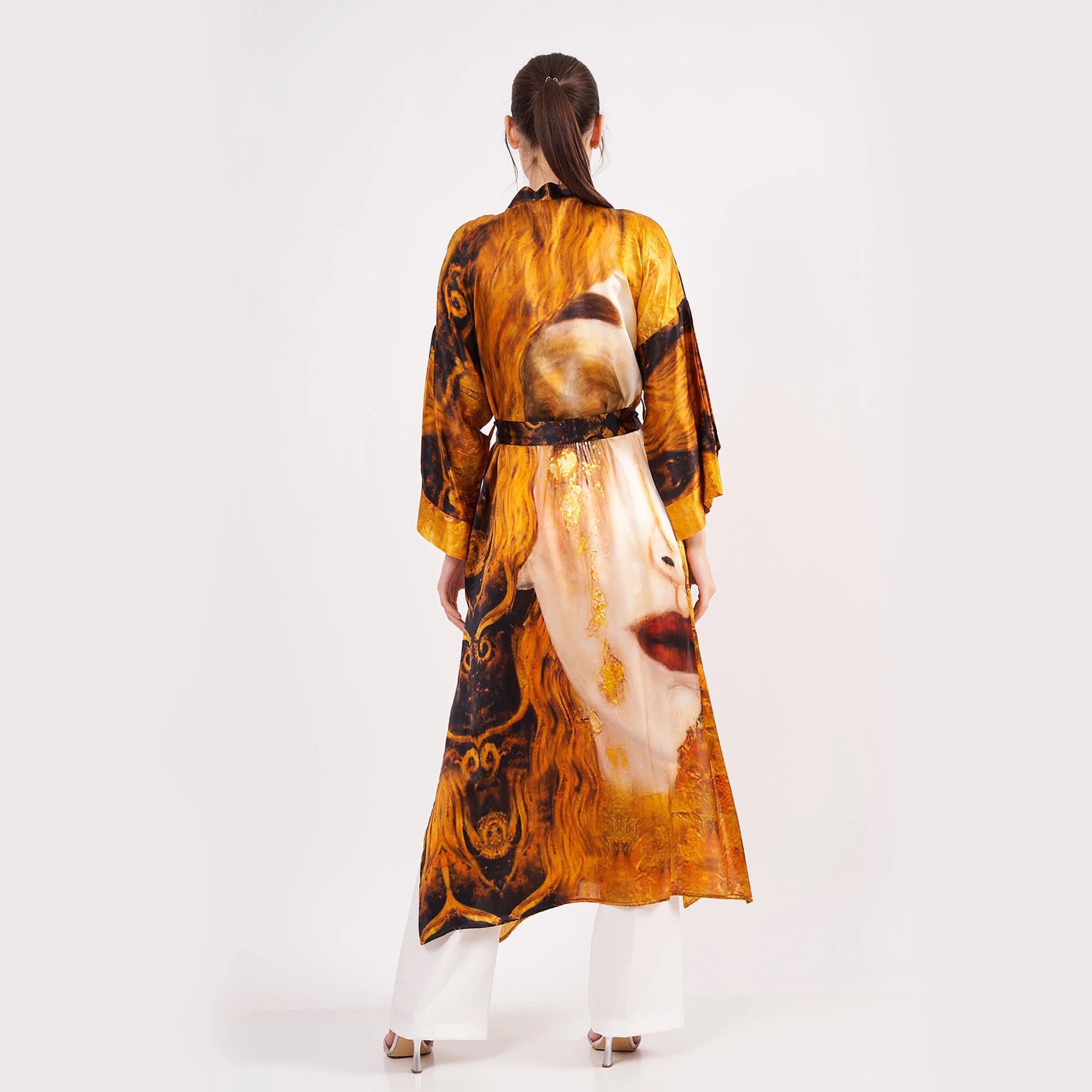 Saf İpek Uzun Kimono Kaftan | Freya's Tears - Altın Gözyaşları | Nomads Felt