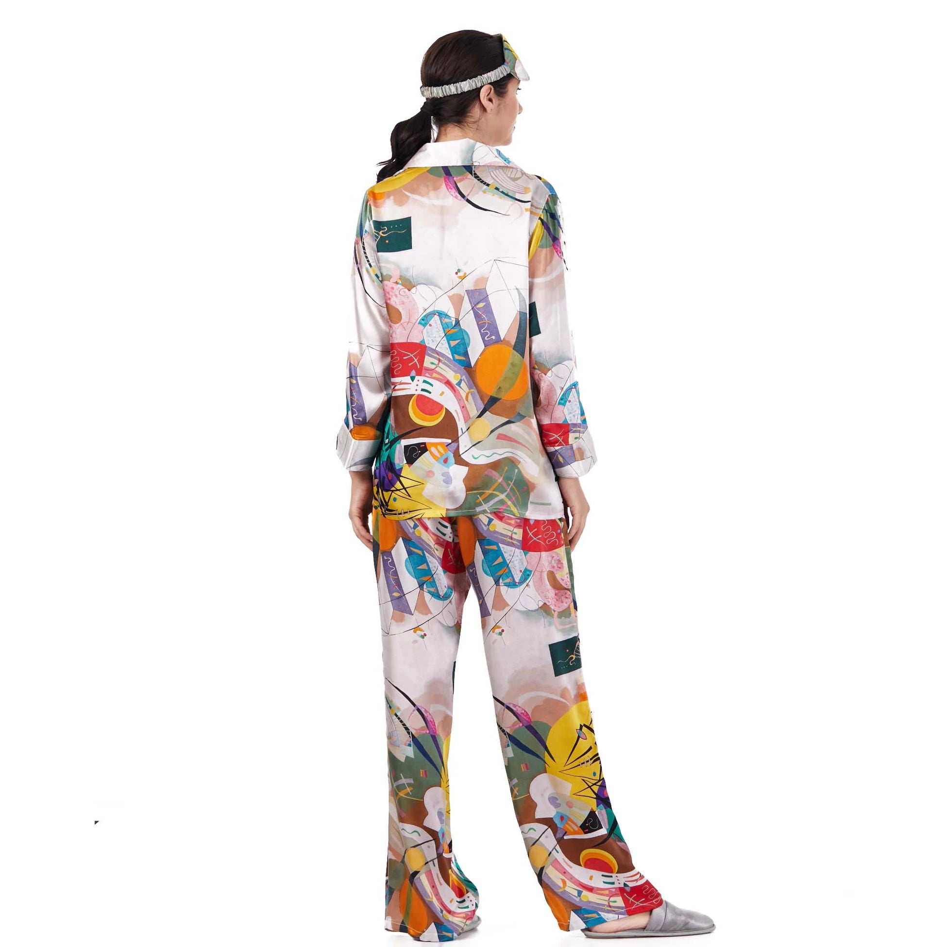 %100 İpek Gömlek-Pantolon-Pijama Takımı | Kandinsky Dominant Curve | Nomads Felt
