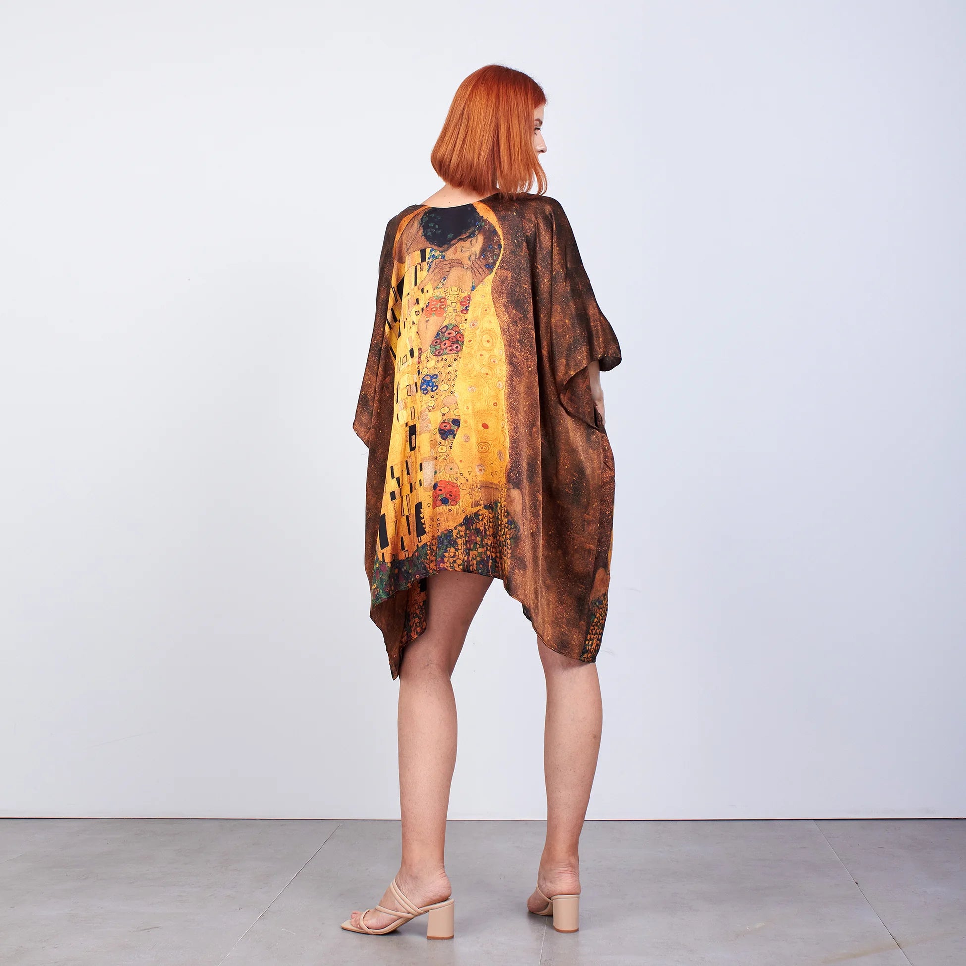 %100 İpek Kısa Kimono Pareo | Gustav Klimt The Kiss | Nomads Felt